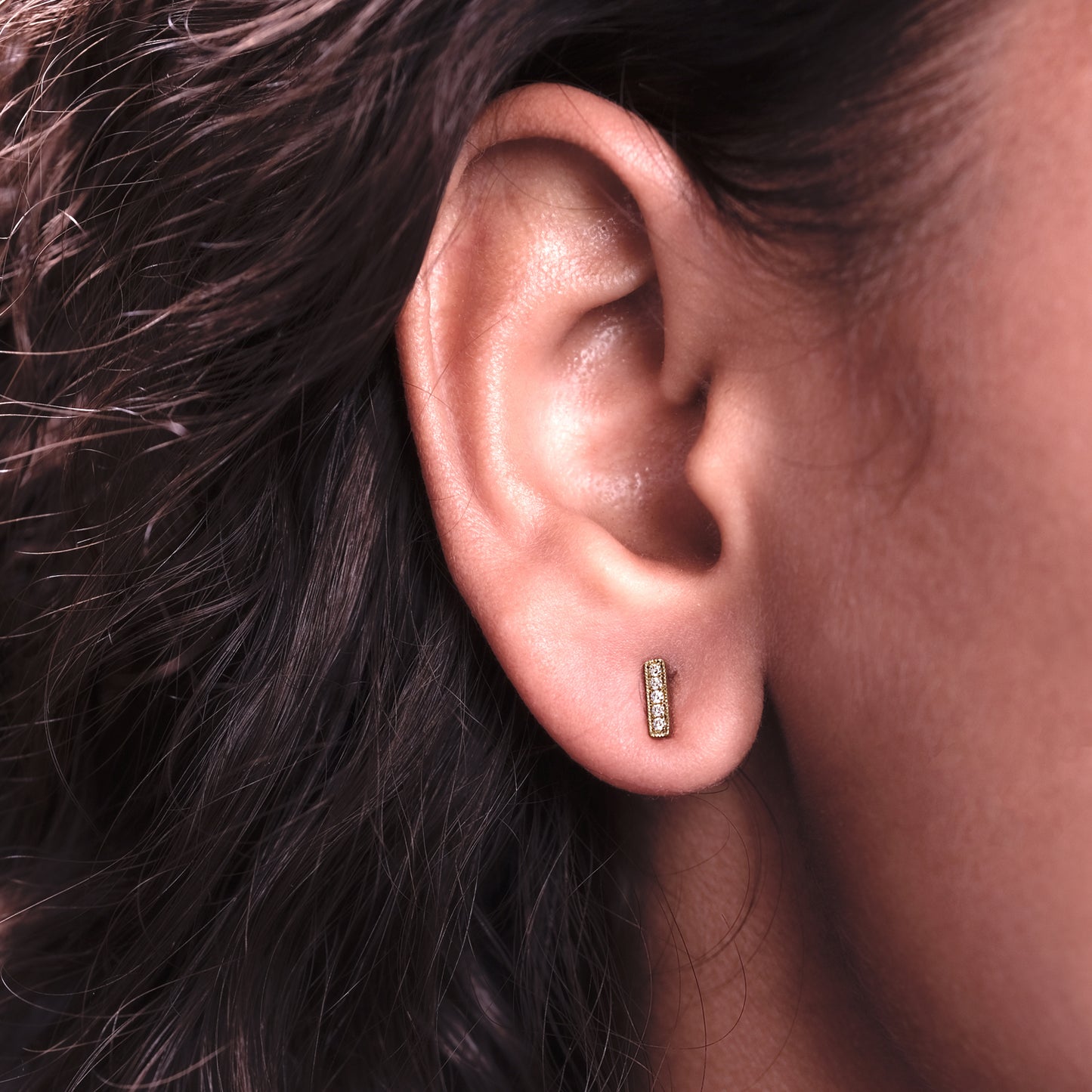 14K Gold Dainty Bar Stud Earrings