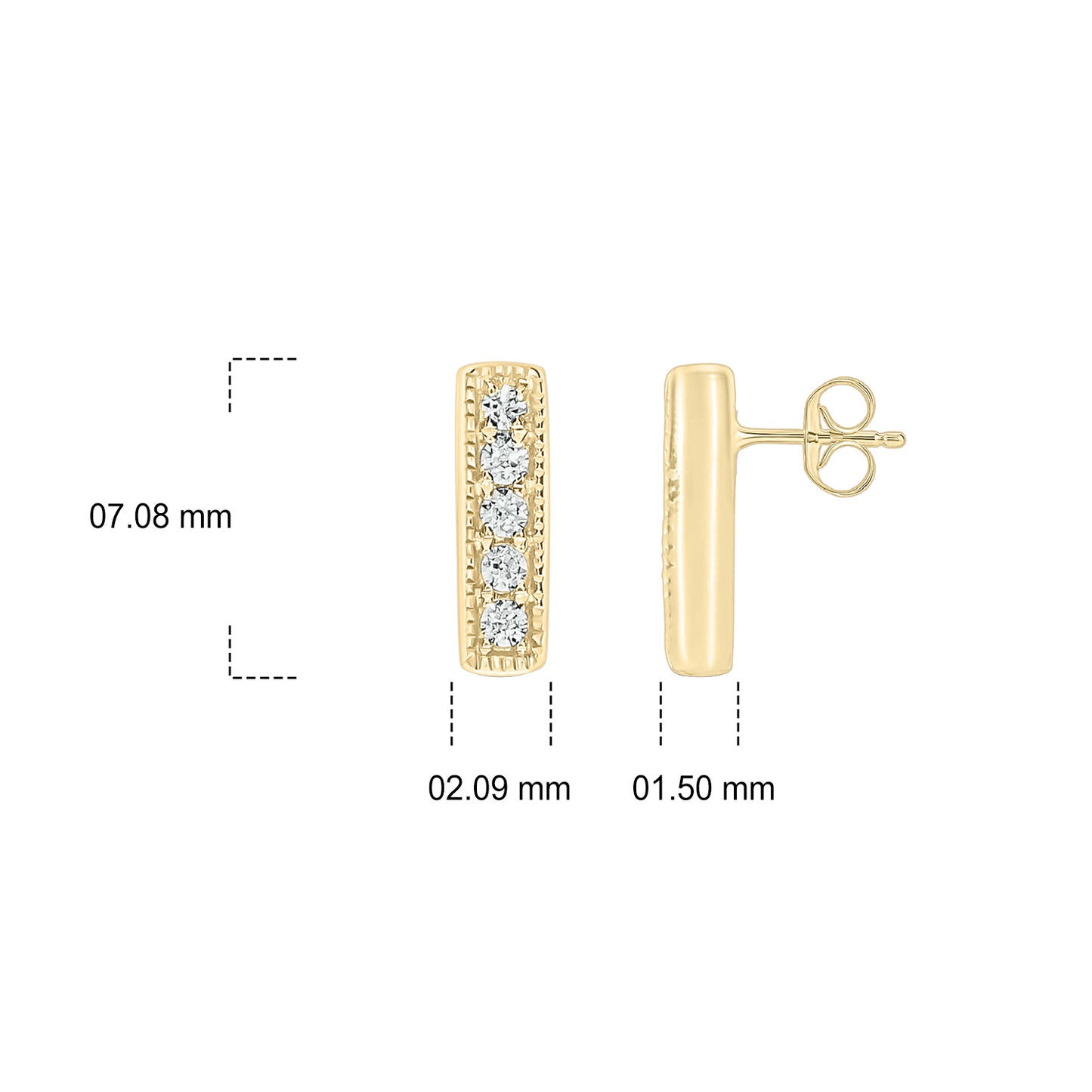 14K Gold Dainty Bar Stud Earrings