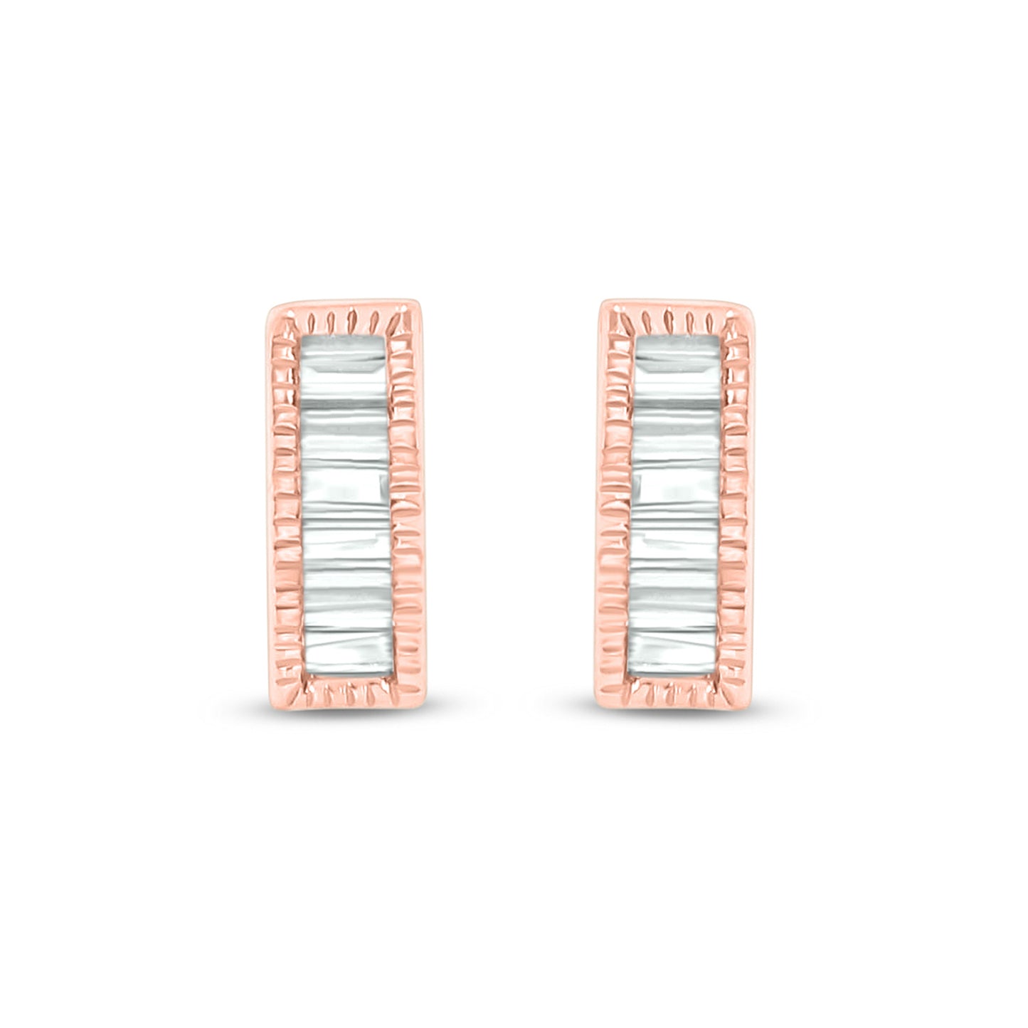 14K Gold Bar Stud Earrings With Baguette Diamonds