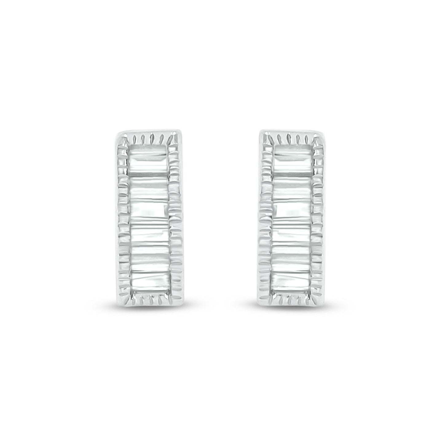 14K Gold Bar Stud Earrings With Baguette Diamonds