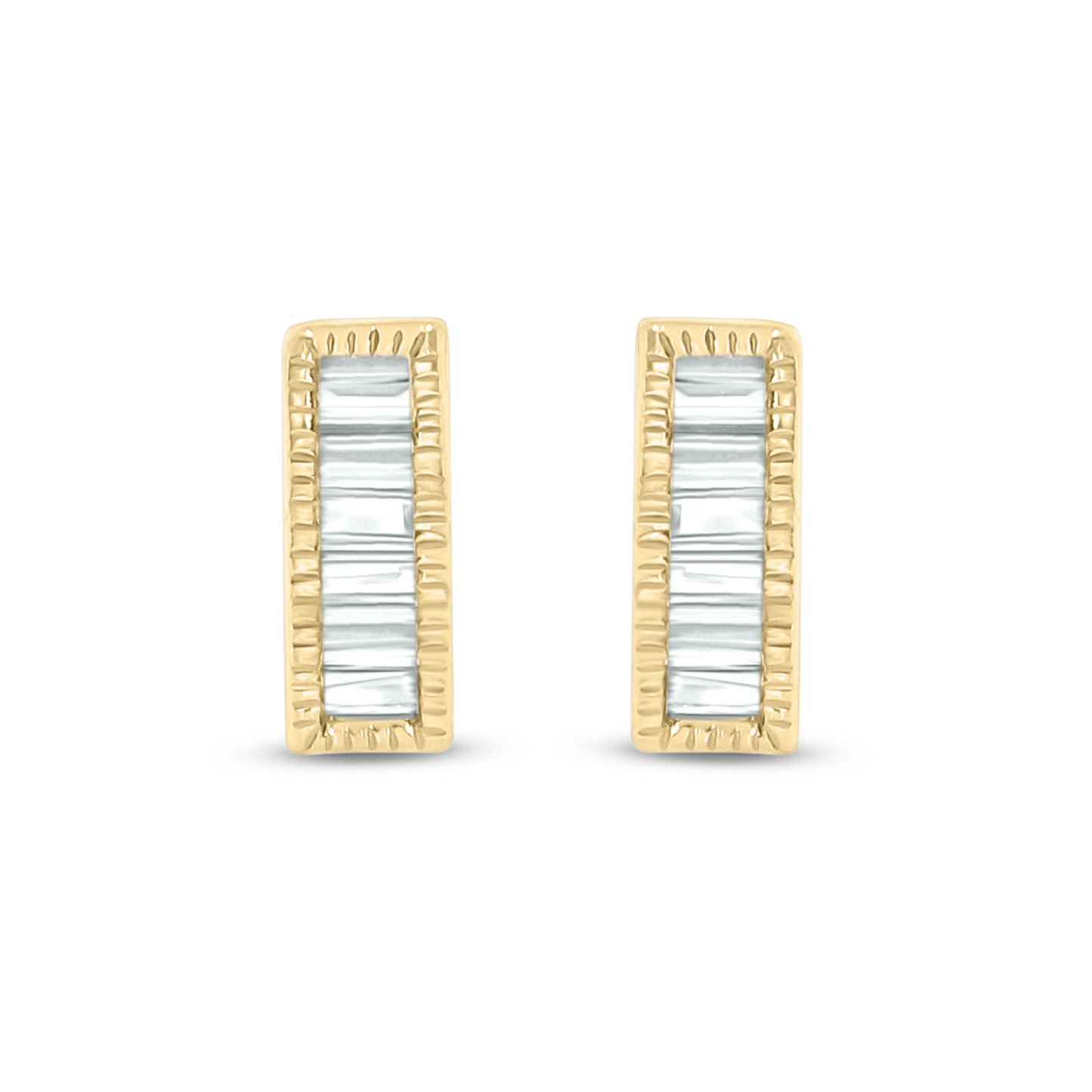 14K Gold Bar Stud Earrings With Baguette Diamonds