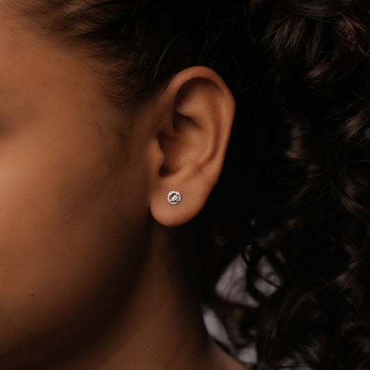 925 Sterling Silver Halo Round Diamond Stud Earrings