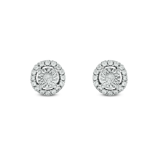 925 Sterling Silver Halo Round Diamond Stud Earrings