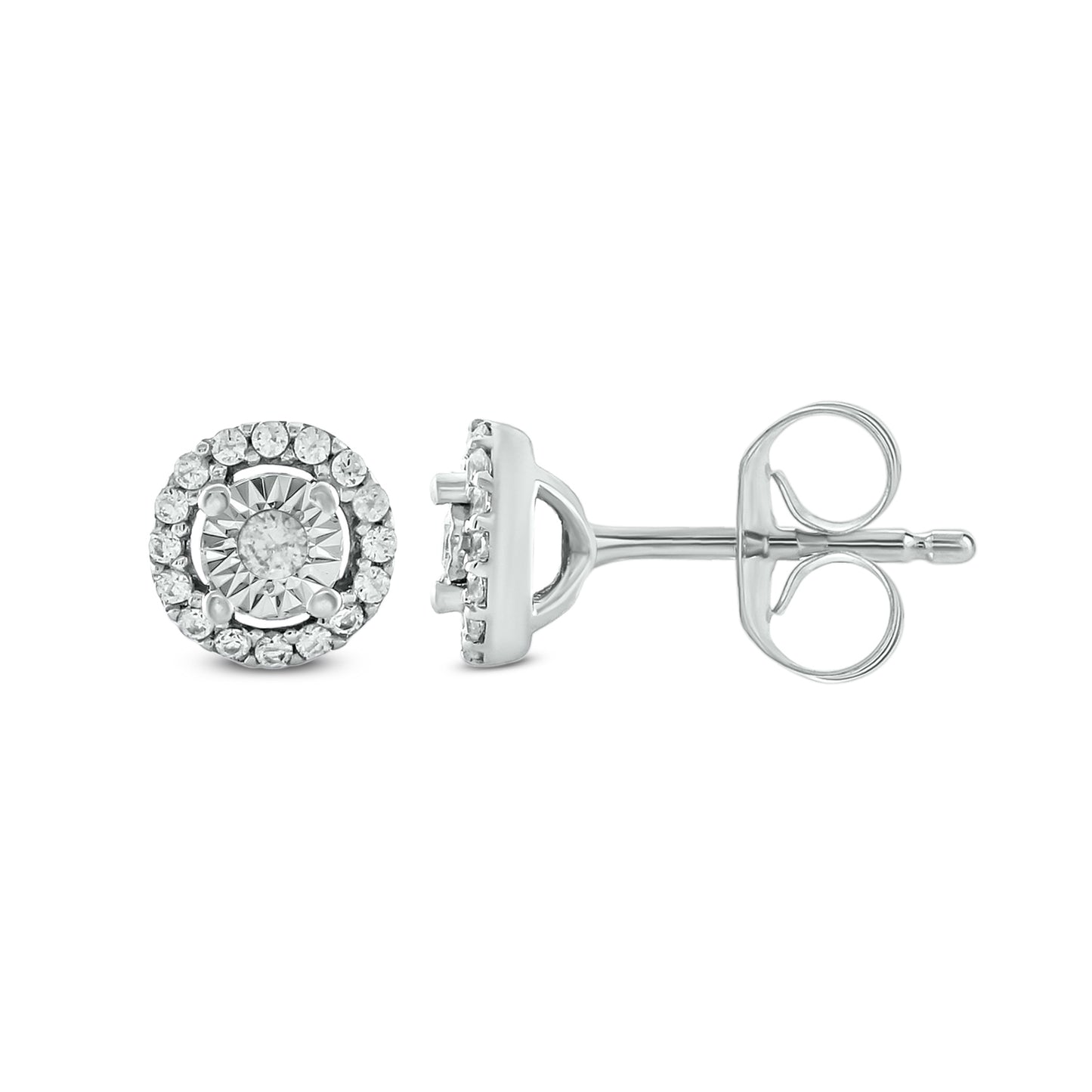 925 Sterling Silver Halo Round Diamond Stud Earrings