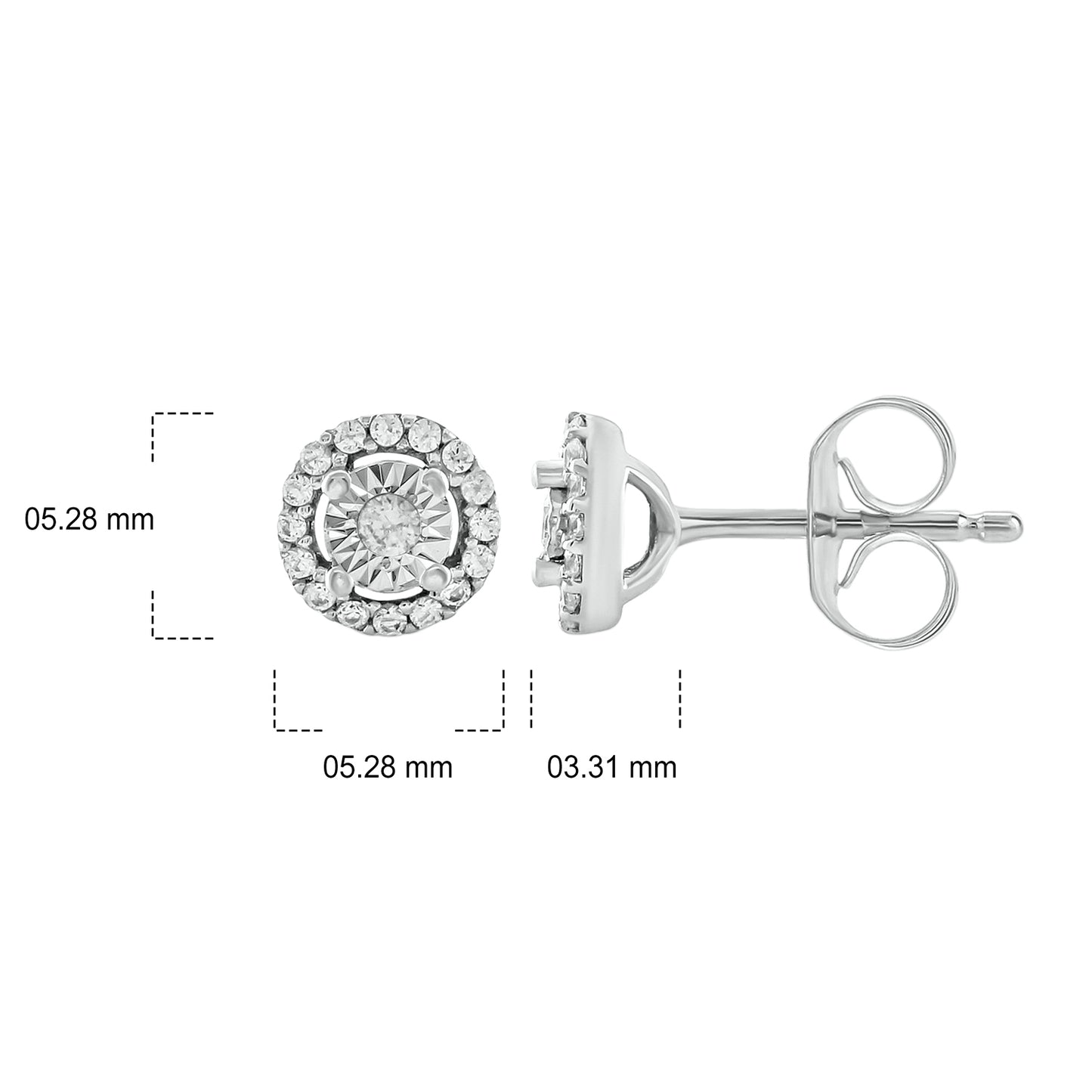 925 Sterling Silver Halo Round Diamond Stud Earrings