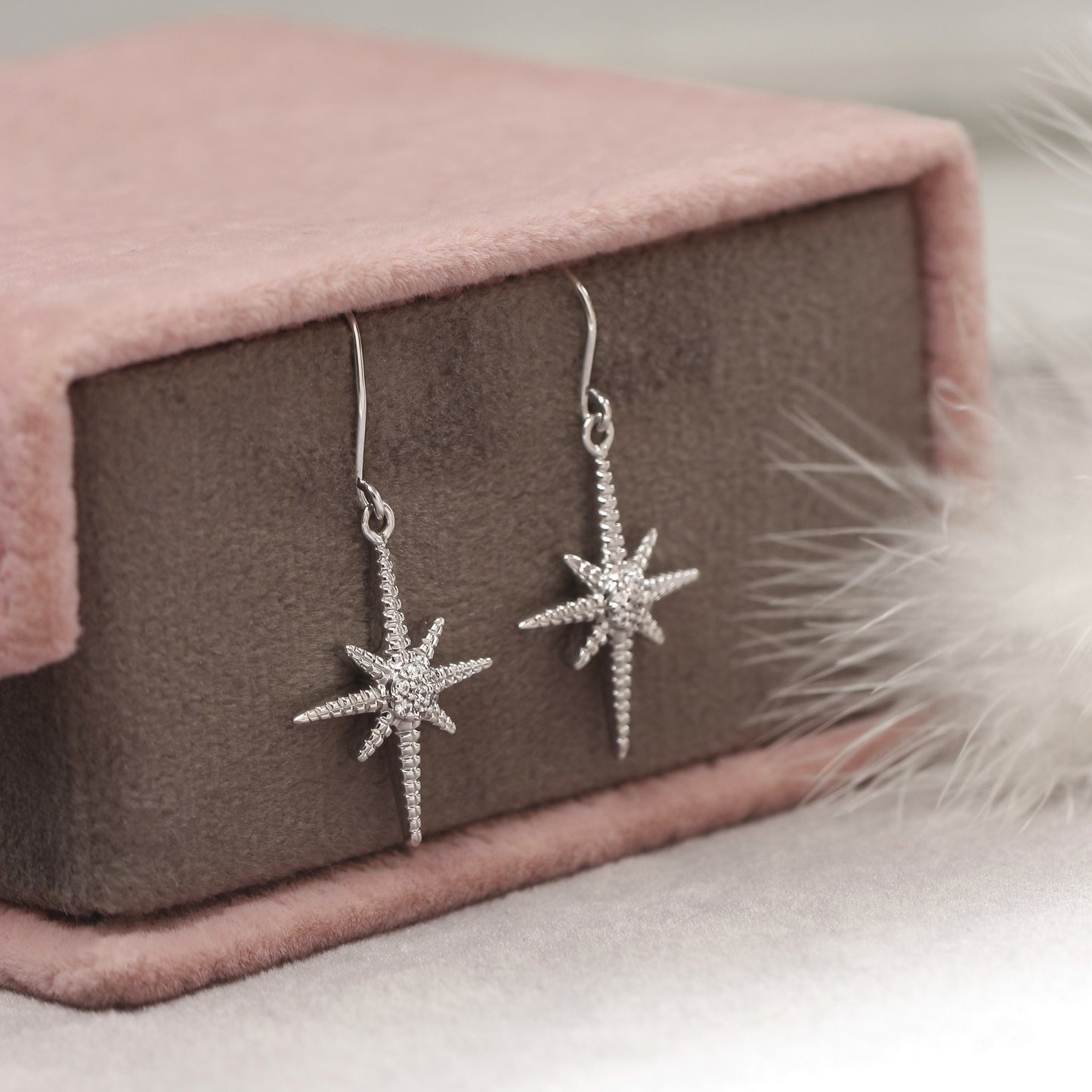 925 Sterling Silver Asteric Star Diamond Drop Earrings