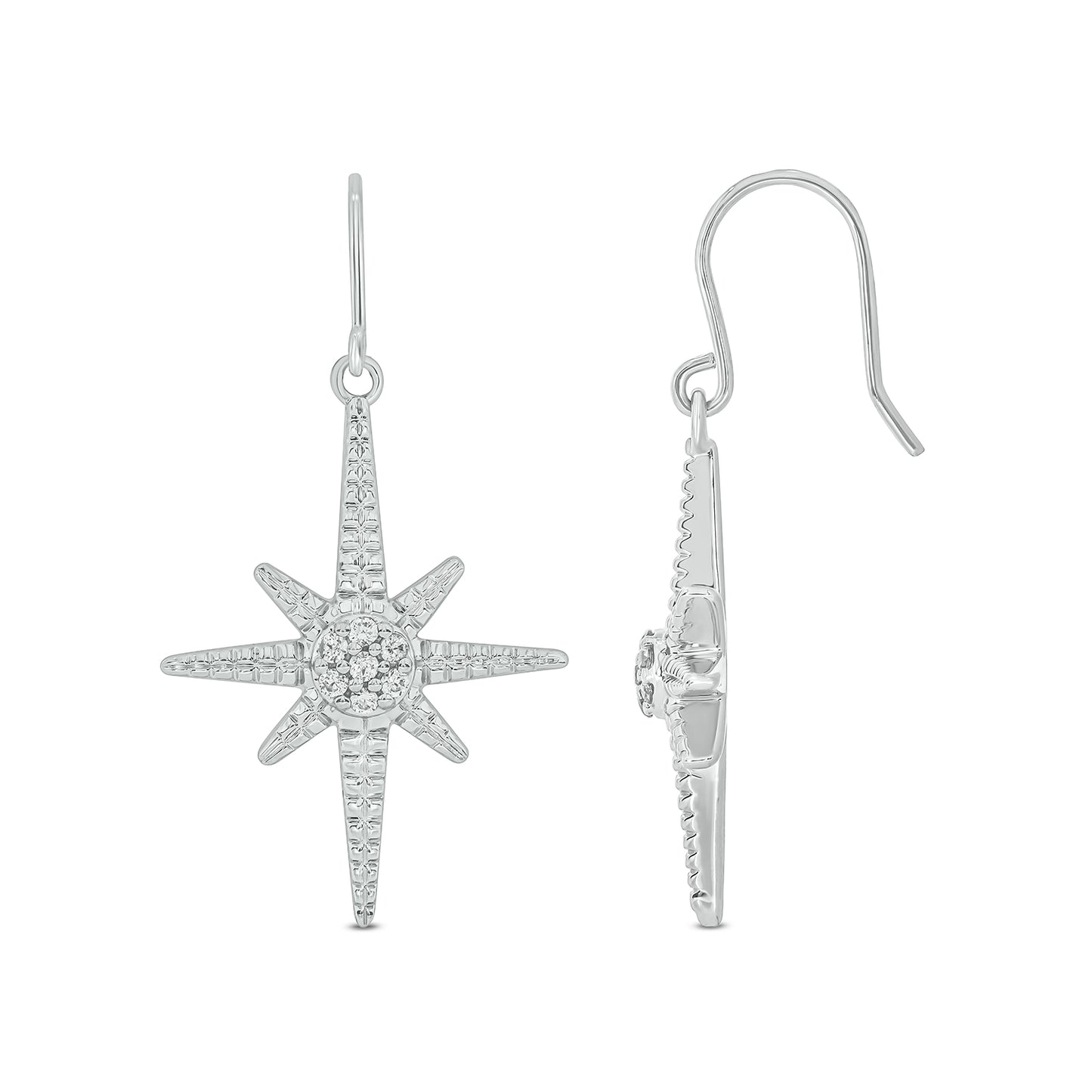 925 Sterling Silver Asteric Star Diamond Drop Earrings