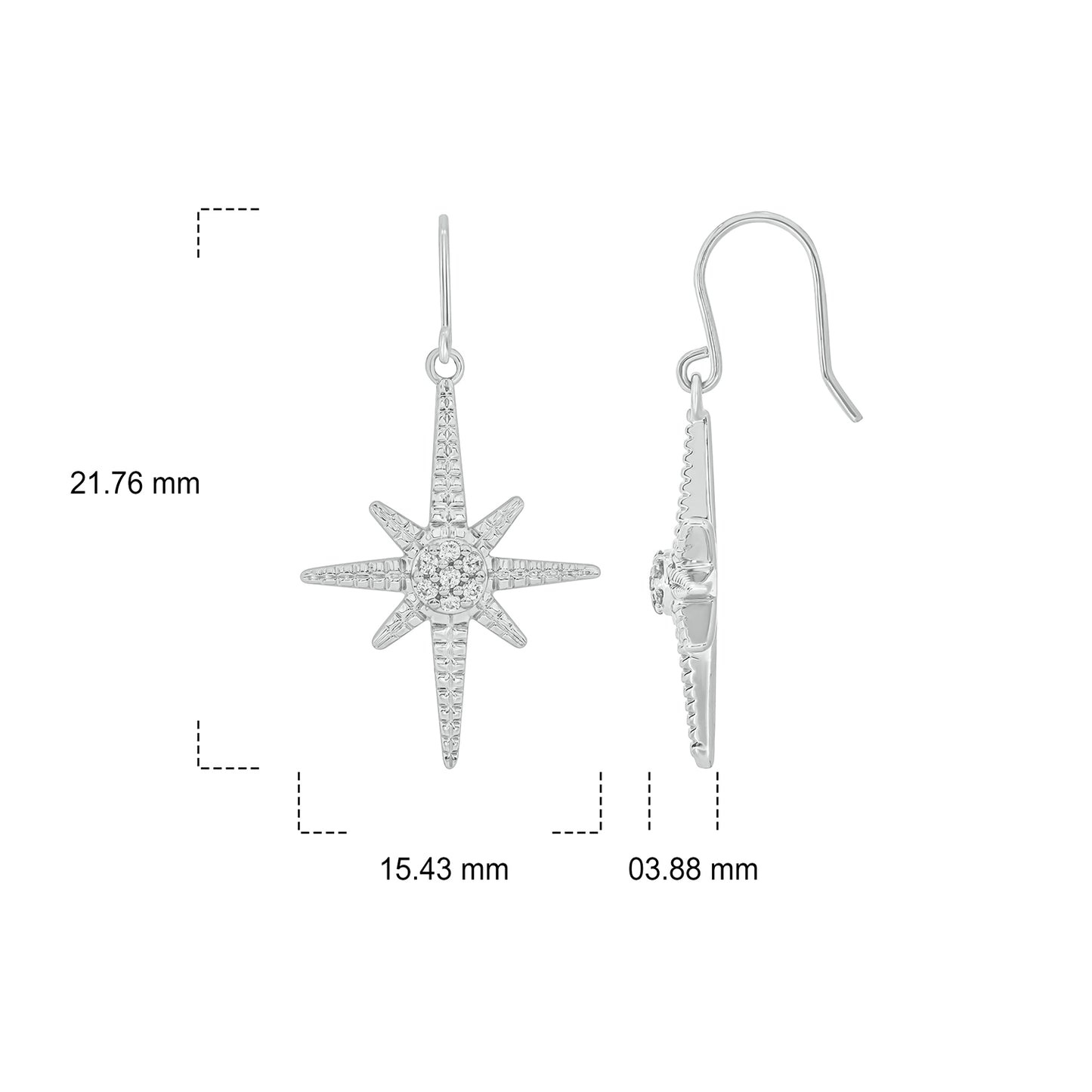 925 Sterling Silver Asteric Star Diamond Drop Earrings