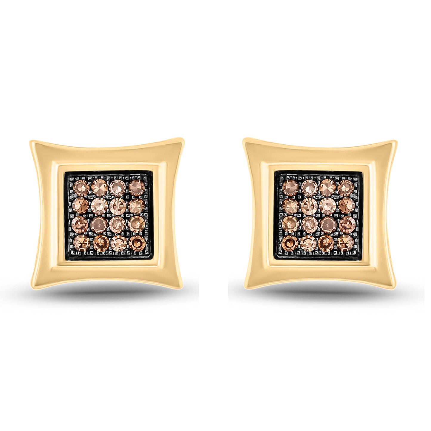 10K Gold Men's Champagne Diamond Square Stud Earrings