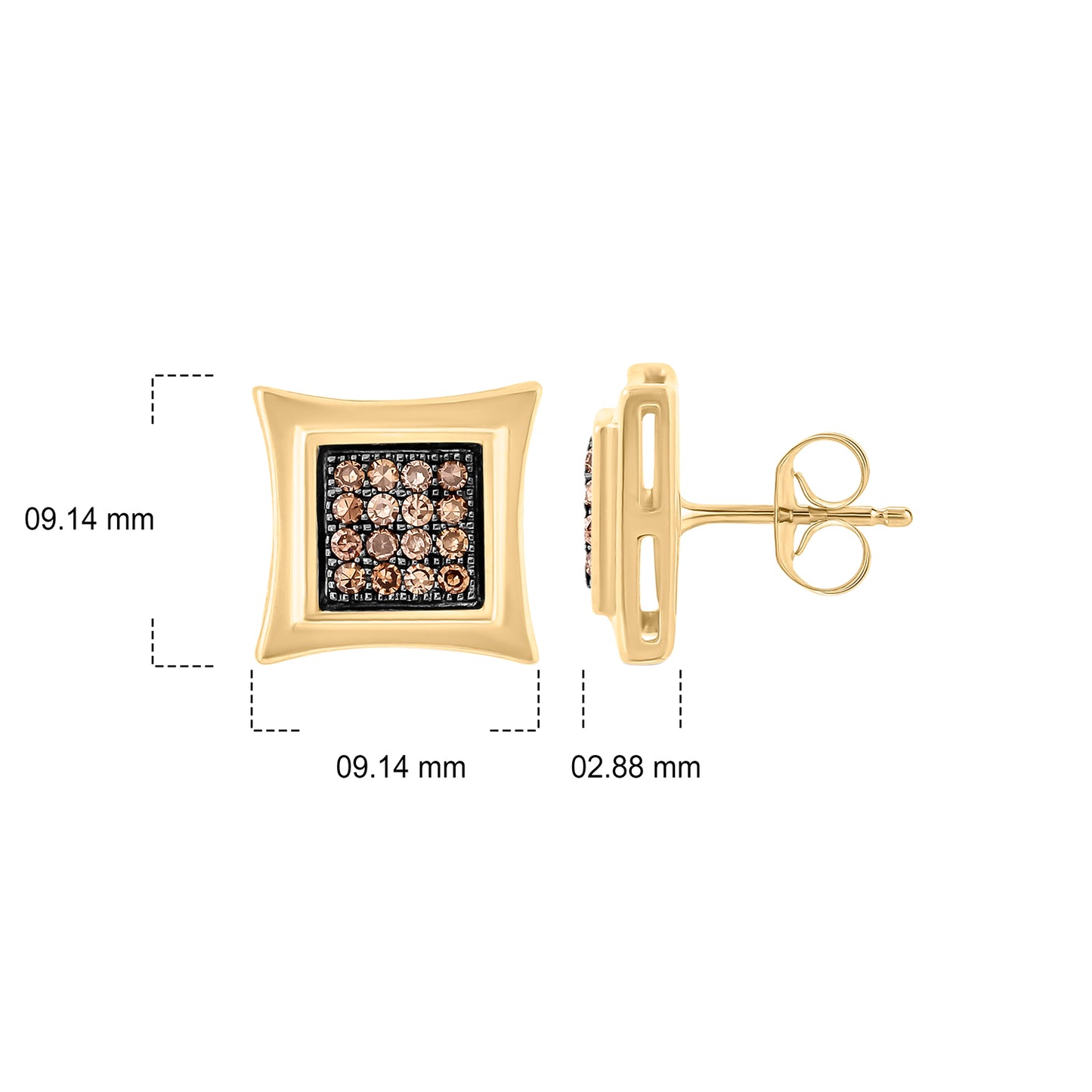 10K Gold Men's Champagne Diamond Square Stud Earrings