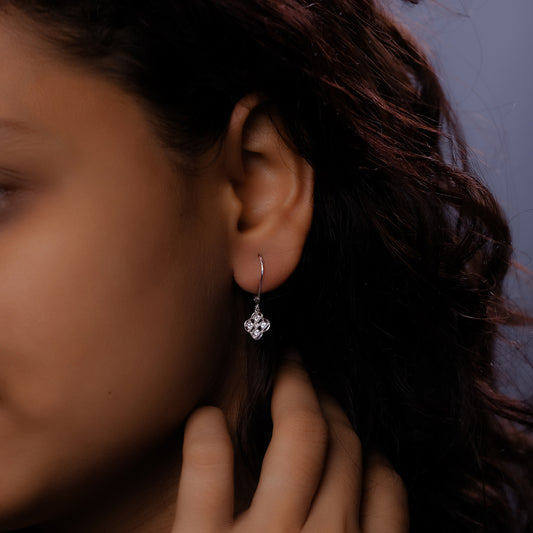 925 Sterling Silver Clover Drop Diamond Earrings