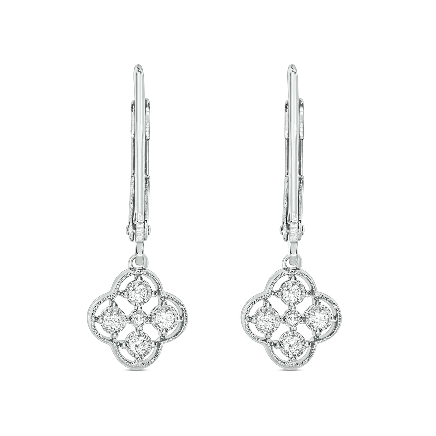 925 Sterling Silver Clover Drop Diamond Earrings