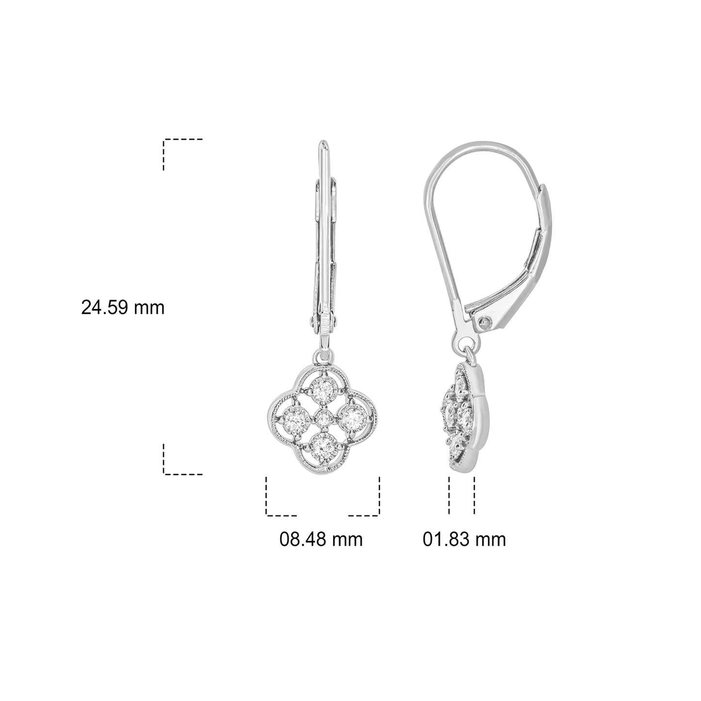 925 Sterling Silver Clover Drop Diamond Earrings
