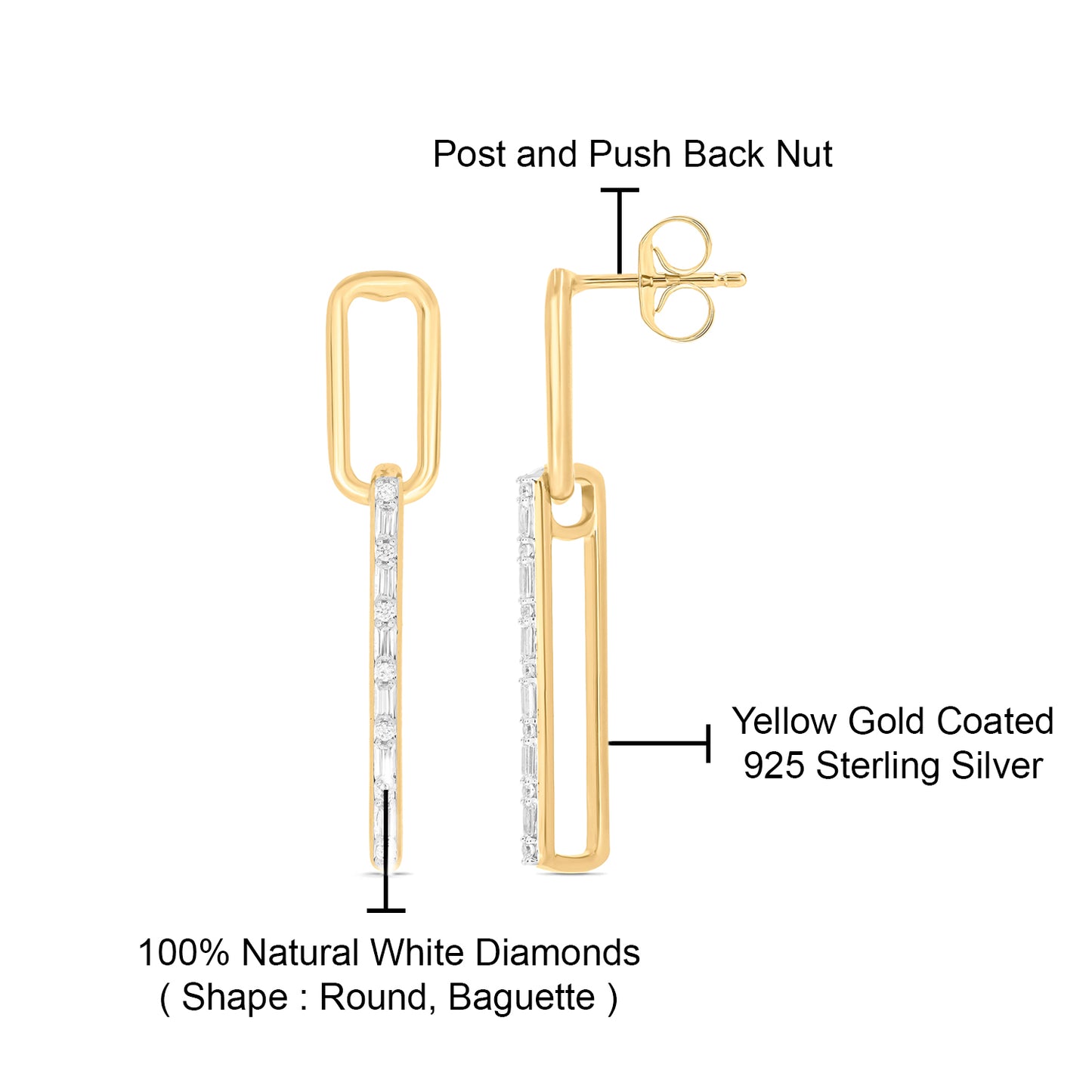 Paper clip Style Diamond Earrings in 925 Sterling Silver