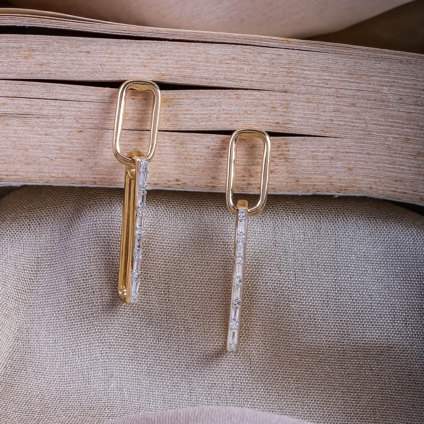 Paper clip Style Diamond Earrings in 925 Sterling Silver