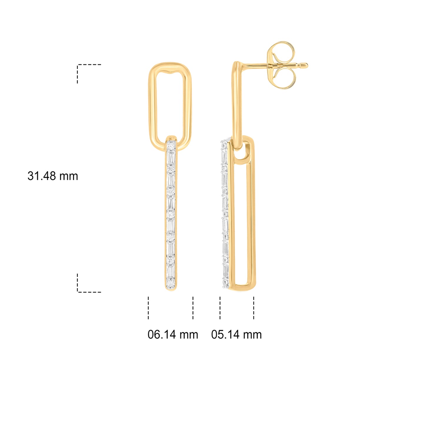 Paper clip Style Diamond Earrings in 925 Sterling Silver