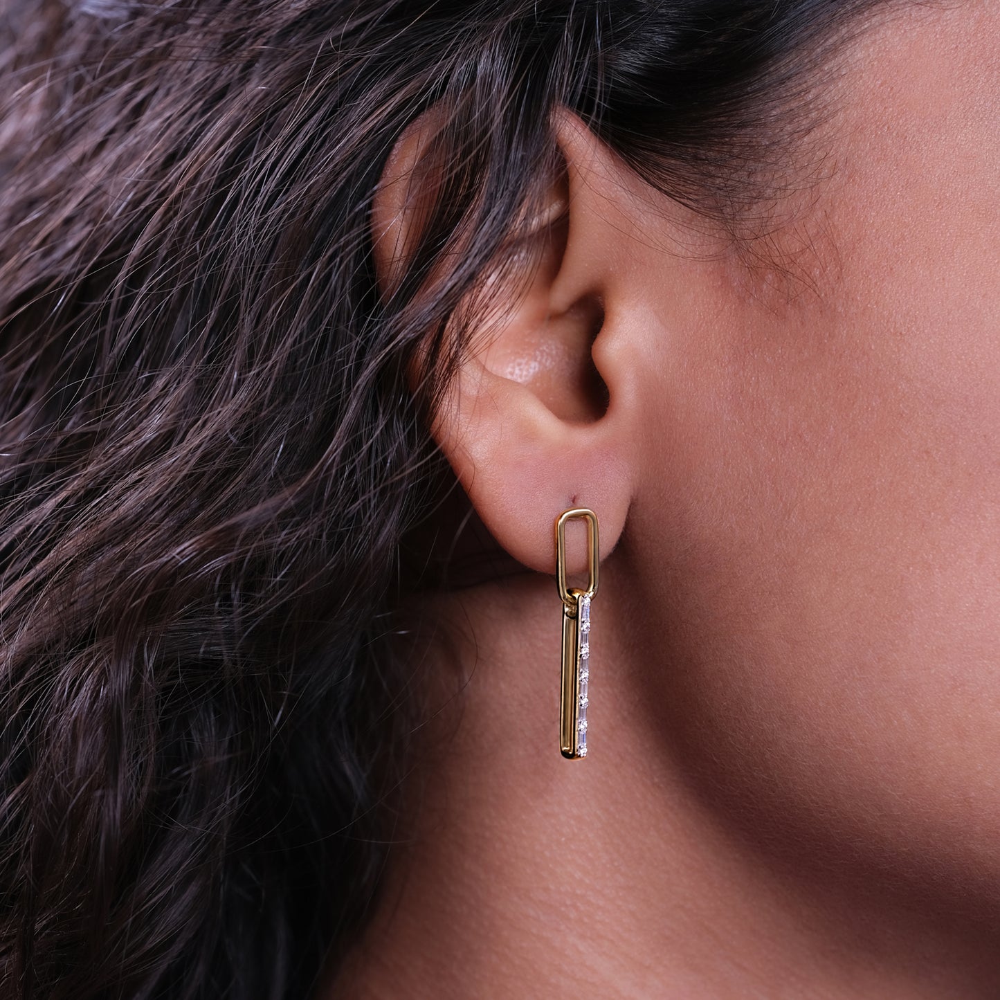 Paper clip Style Diamond Earrings in 925 Sterling Silver