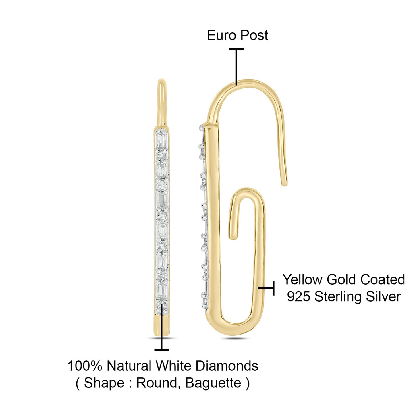 14K Gold Vermeil Classic Paper Clip Diamond Earrings