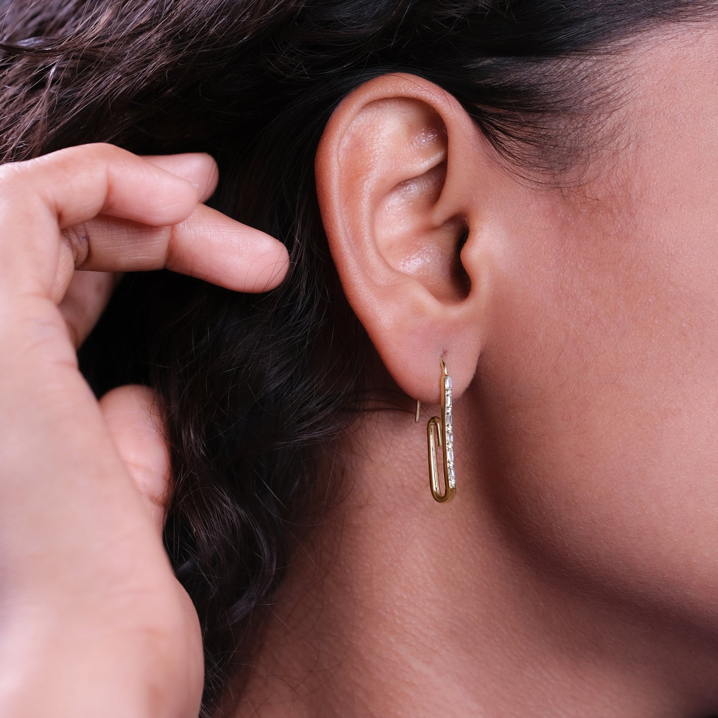 14K Gold Vermeil Classic Paper Clip Diamond Earrings