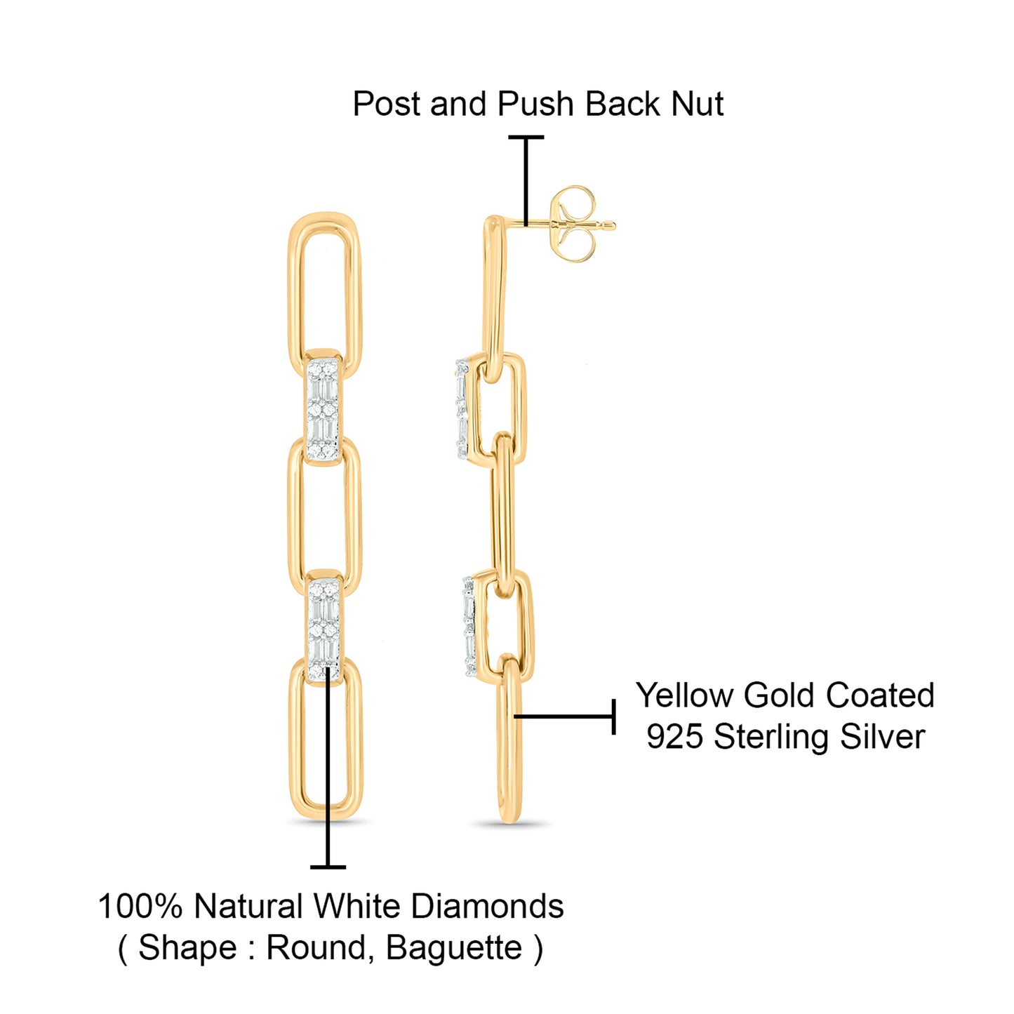 14K Gold Vermeil Interlinked Paper Clip Diamond Earrings