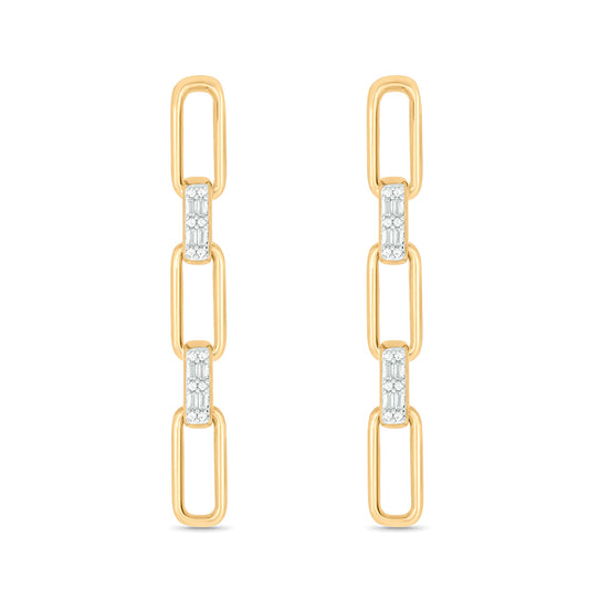 14K Gold Vermeil Interlinked Paper Clip Diamond Earrings