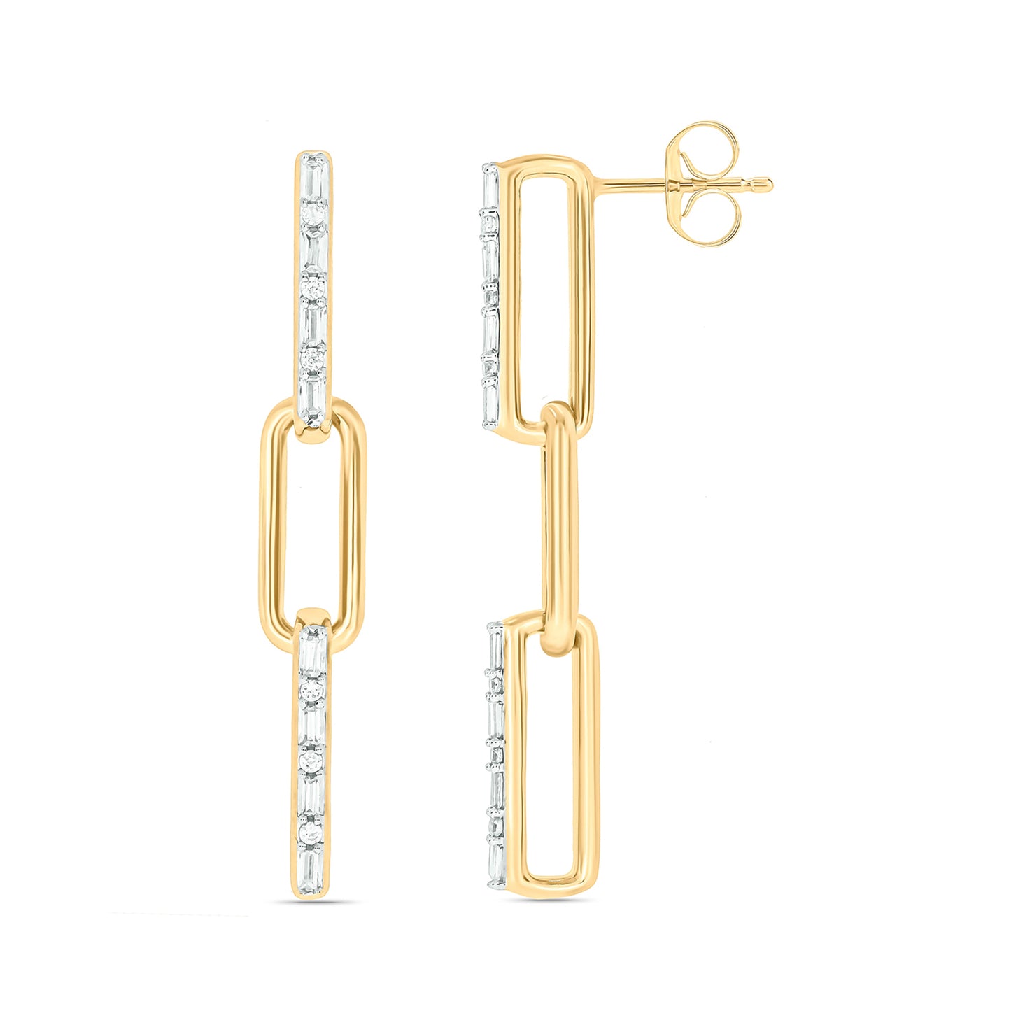 Paper clip Diamond Drop Earrings in 925 Sterling Silver