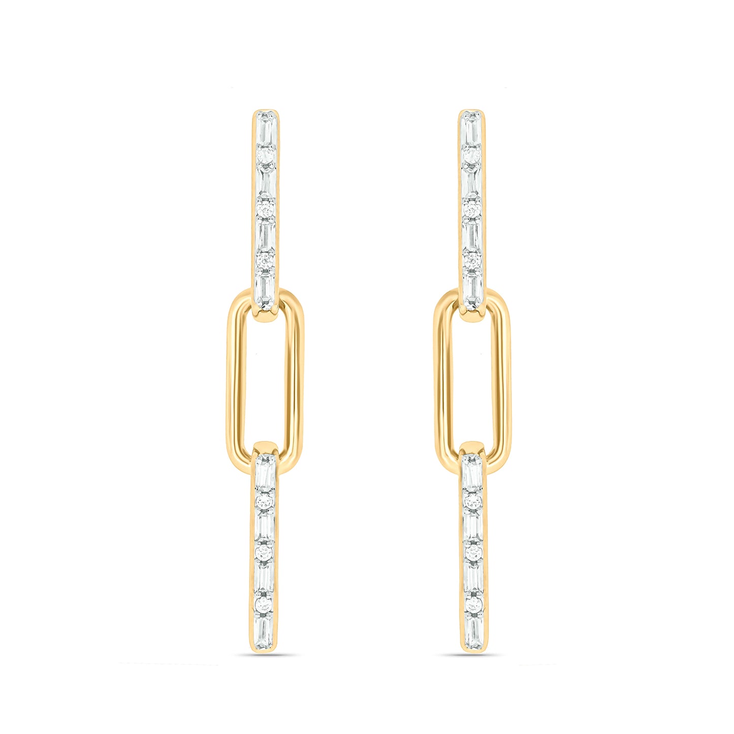 Paper clip Diamond Drop Earrings in 925 Sterling Silver