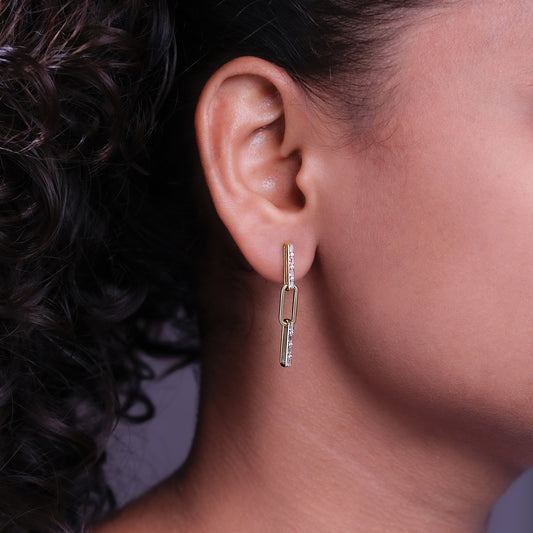Paper Clip Diamond Drop Earrings in 14K Gold Vermeil
