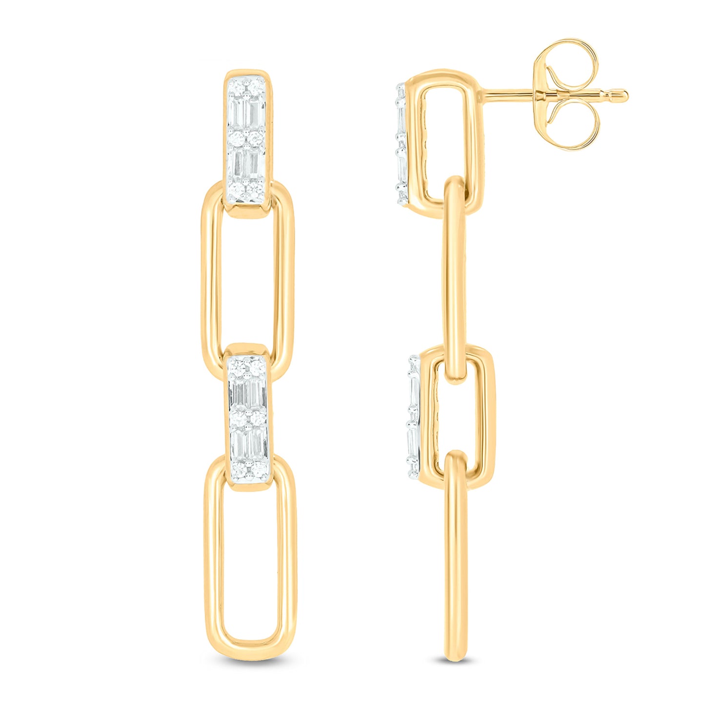 Paper clip style Diamond Drop Earrings in 925 Sterling Silver