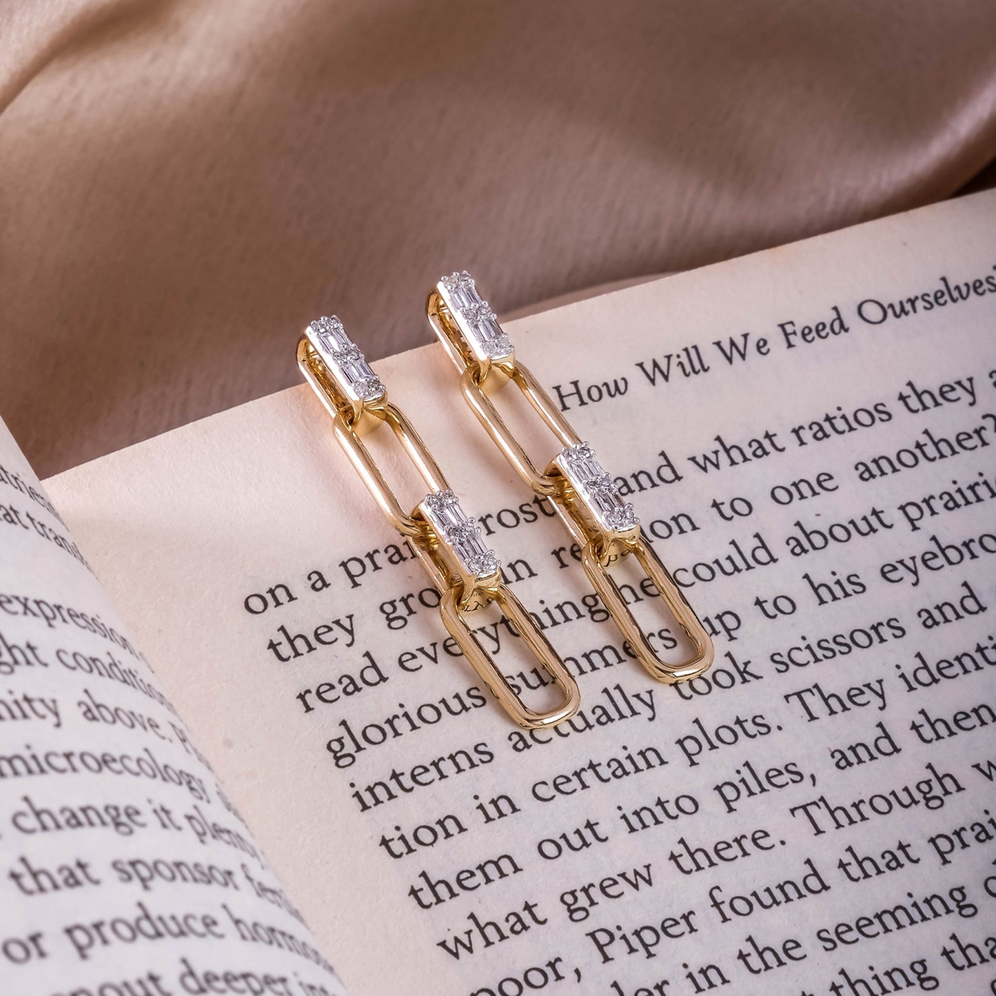 Paper clip style Diamond Drop Earrings in 925 Sterling Silver