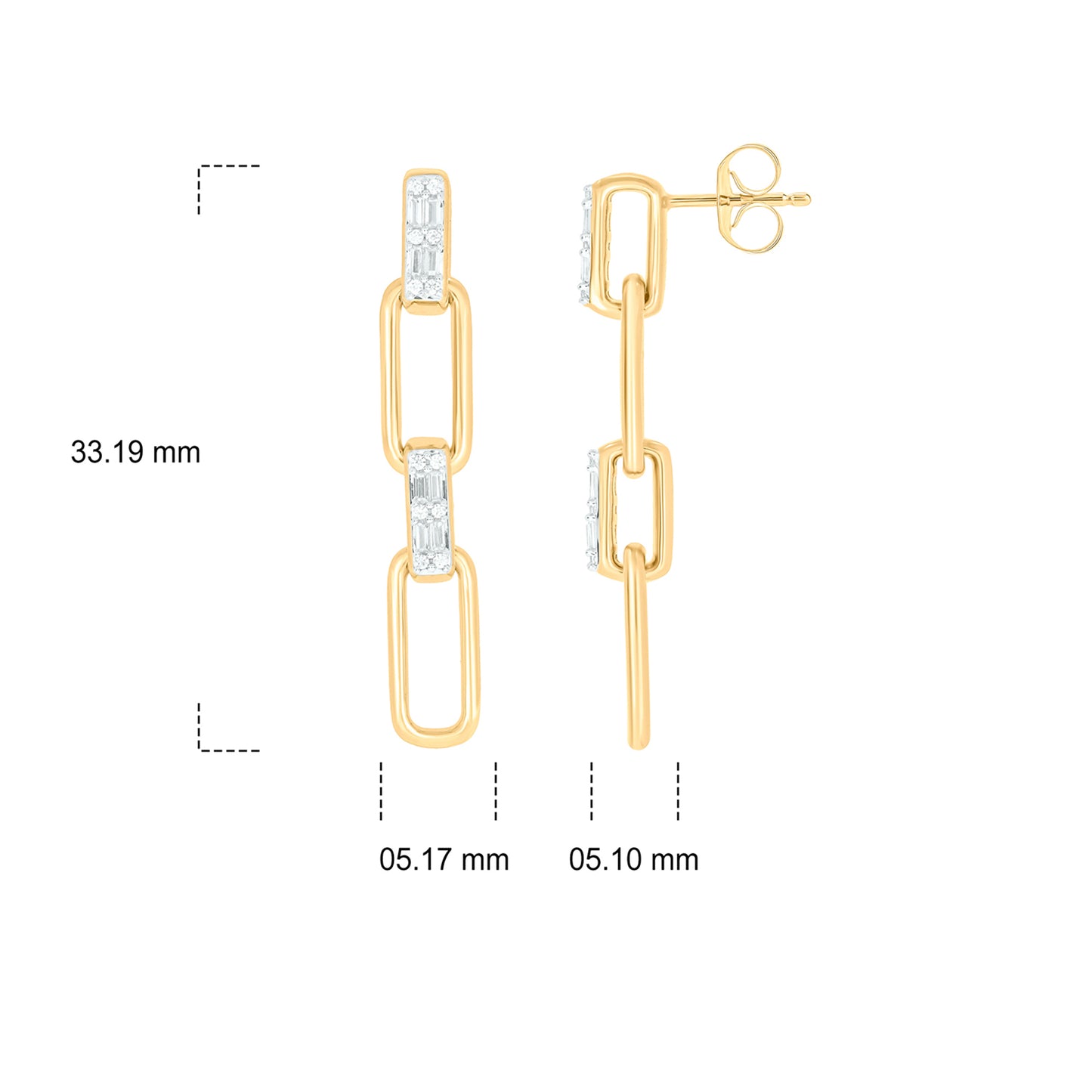 Paper clip style Diamond Drop Earrings in 925 Sterling Silver