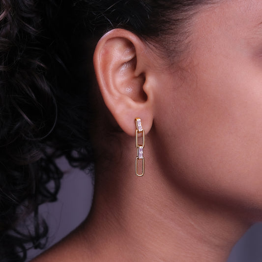14K Gold Vermeil Diamond Drop Paper clip Earrings