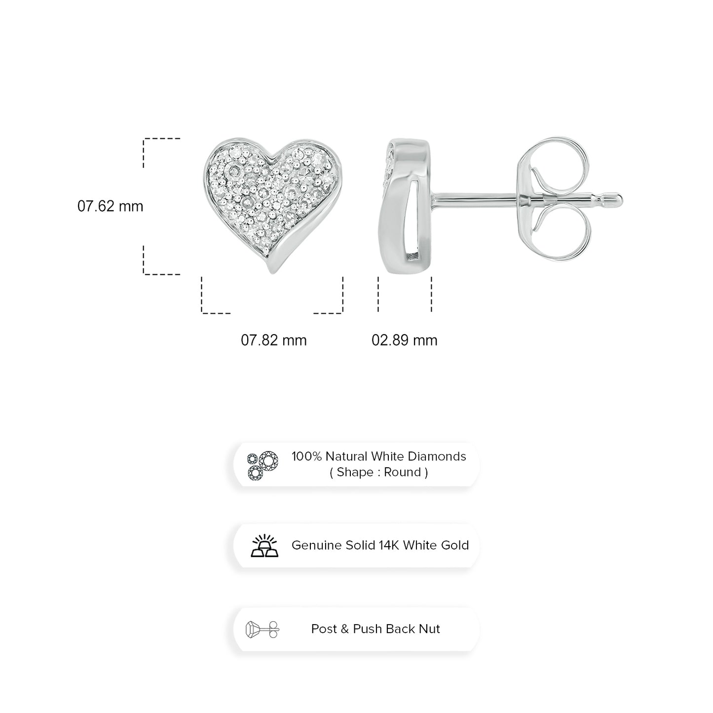 14KT Gold Cute Diamond Heart Studs