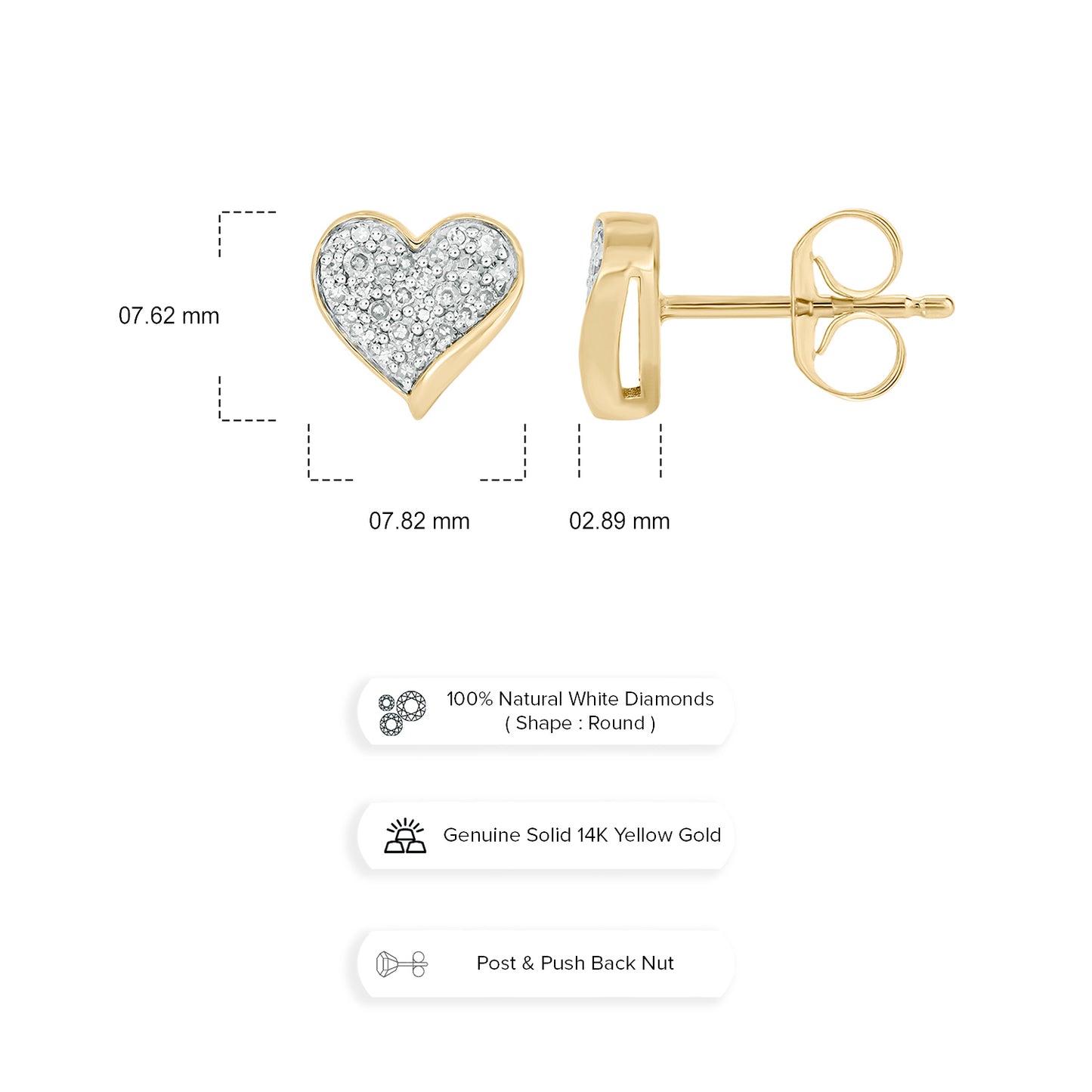 14KT Gold Cute Diamond Heart Studs