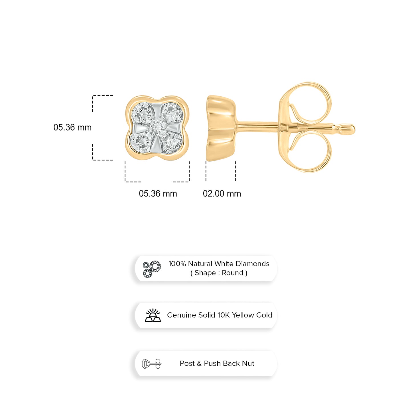 10KT Gold Dainty Floral Diamond Studs