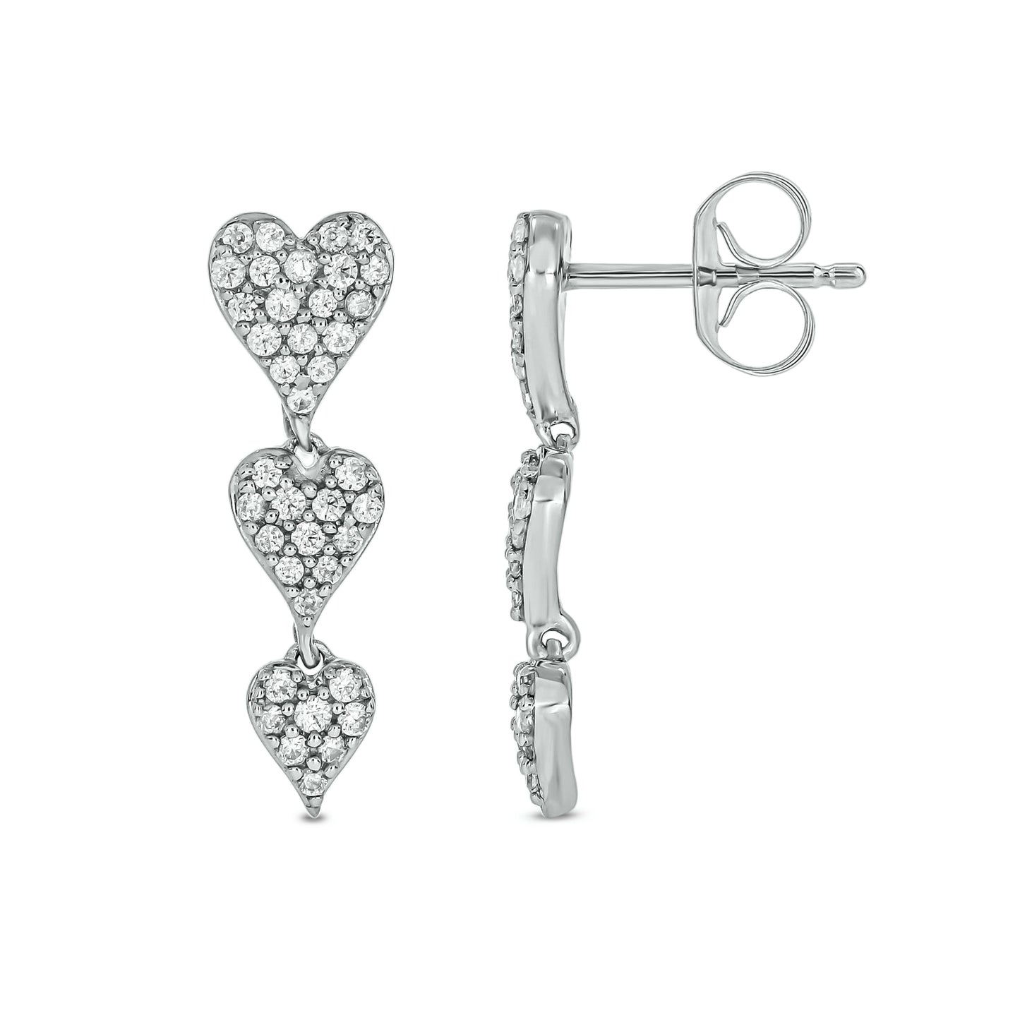 10KT Gold Stunning Triple Heart Diamond Drop Earrings