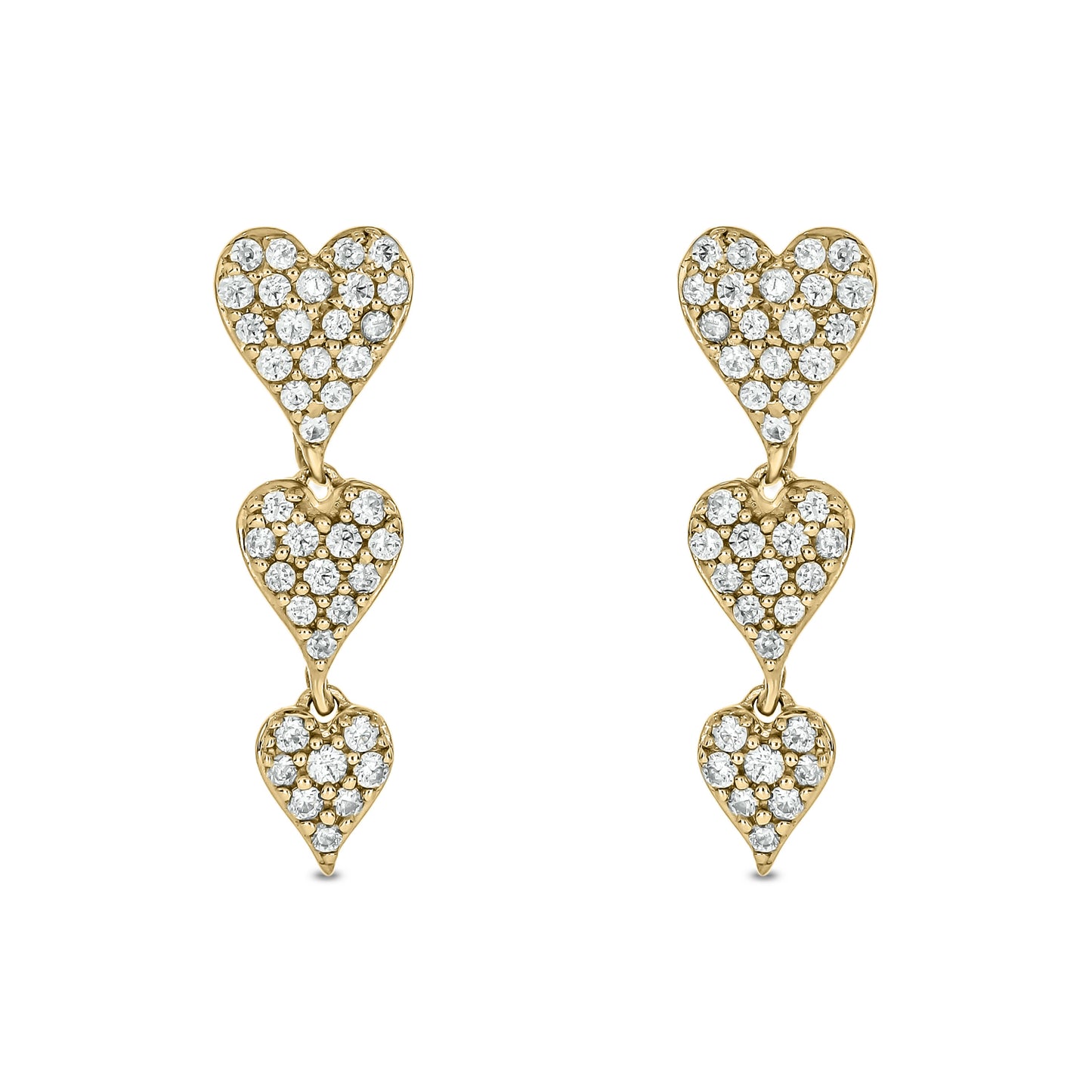 10KT Gold Stunning Triple Heart Diamond Drop Earrings