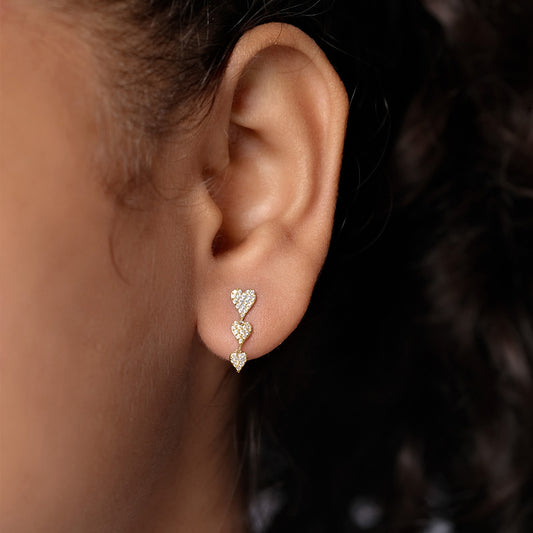 10KT Gold Stunning Triple Heart Diamond Drop Earrings