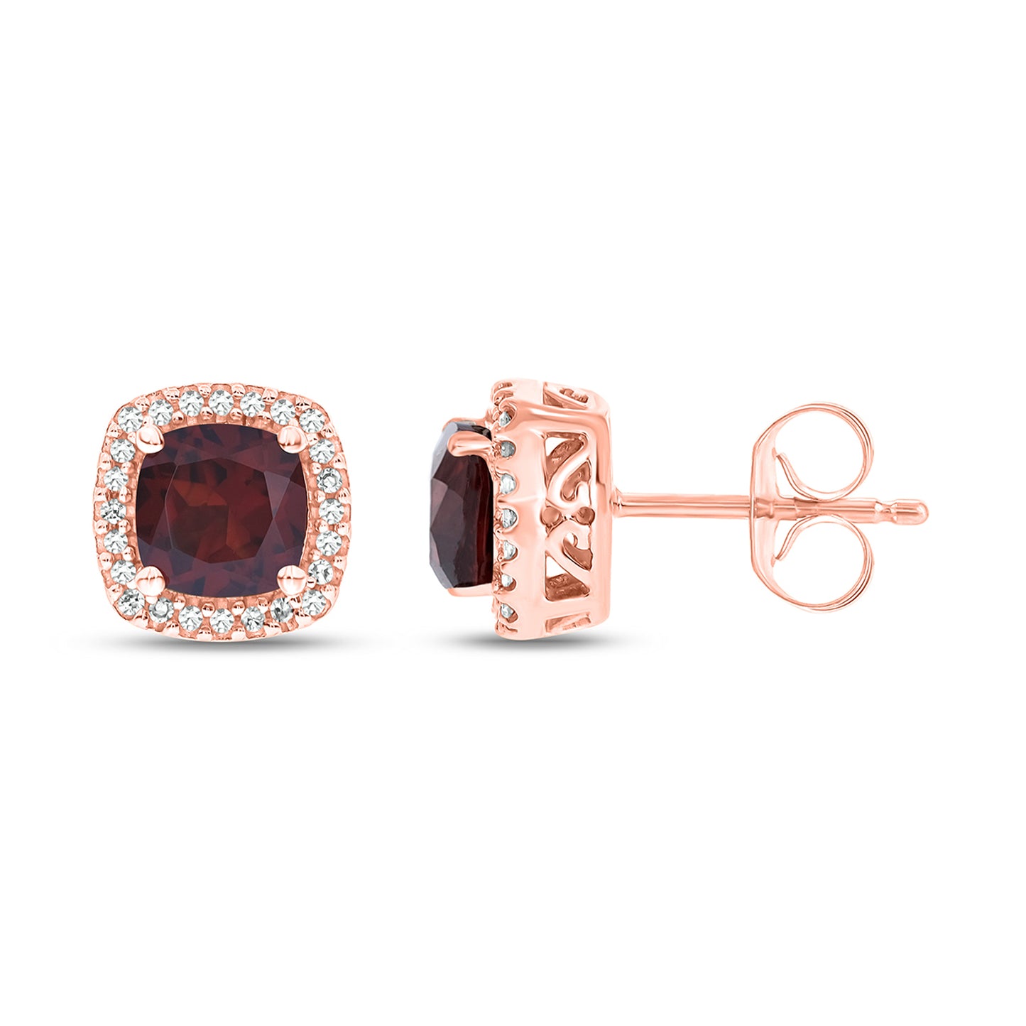 10K Gold, Cushion Shaped Gemstone & Diamond Stud Earrings