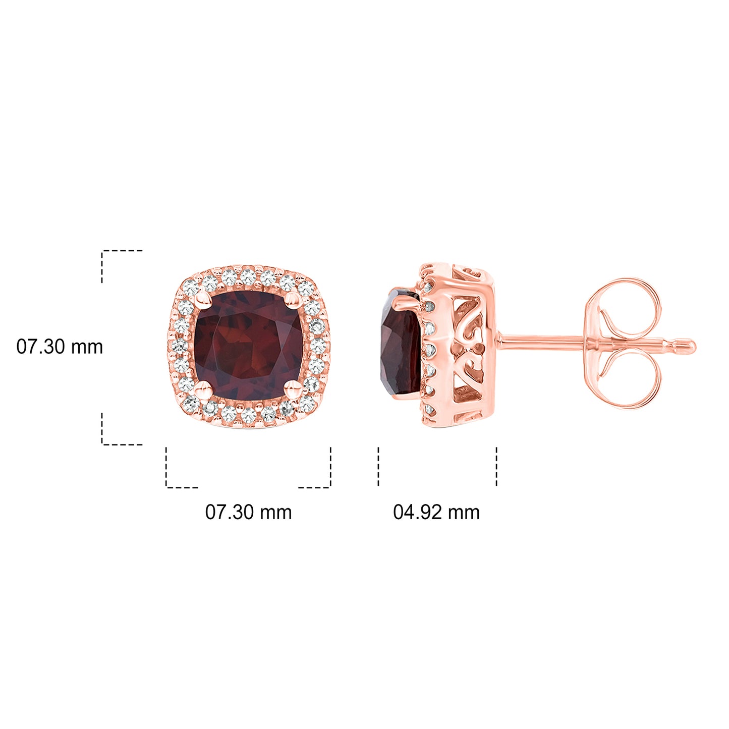 10K Gold, Cushion Shaped Gemstone & Diamond Stud Earrings