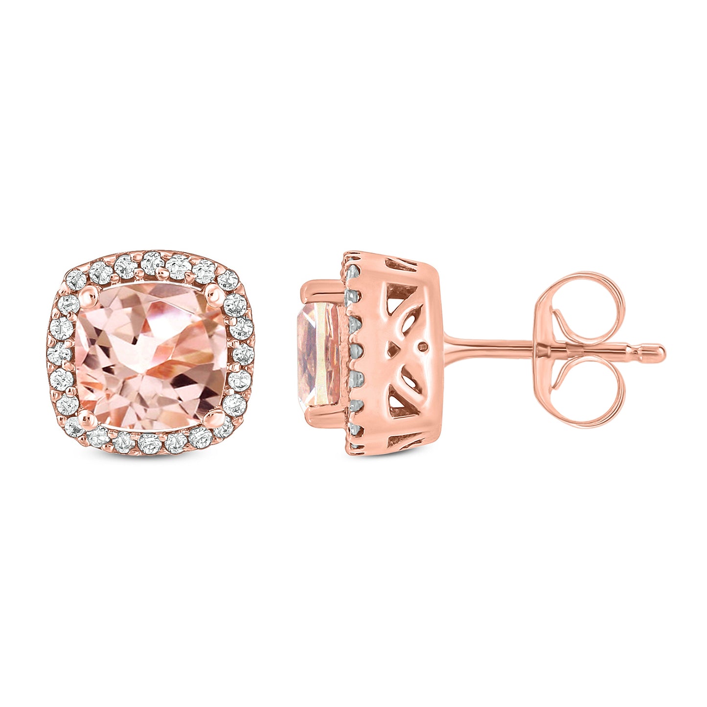 10K Gold, Cushion Shaped Gemstone & Diamond Stud Earrings