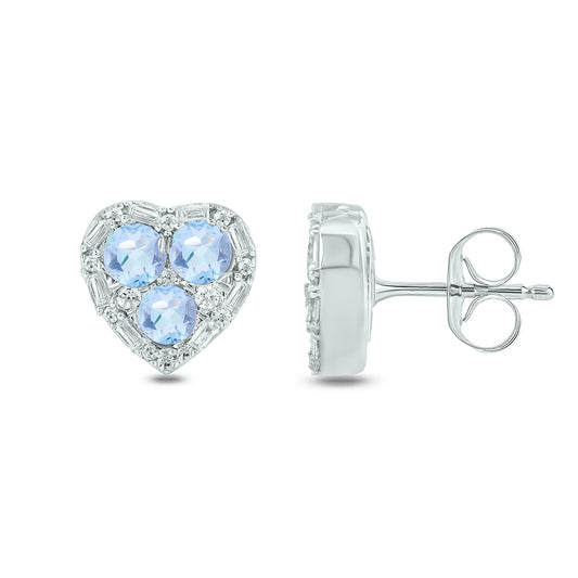 Gemstone & Diamonds Heart Stud Earrings in 14KT Gold