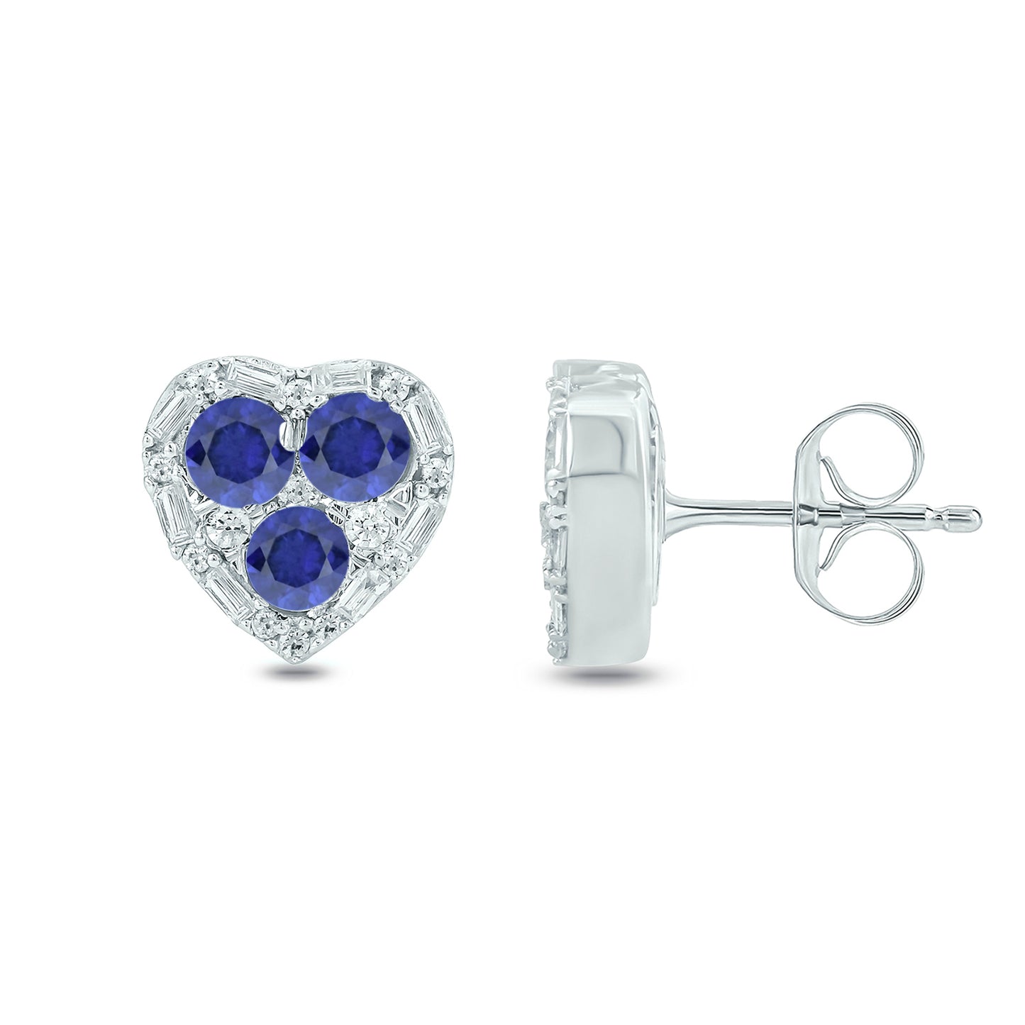 Gemstone & Diamonds Heart Stud Earrings in 14KT Gold