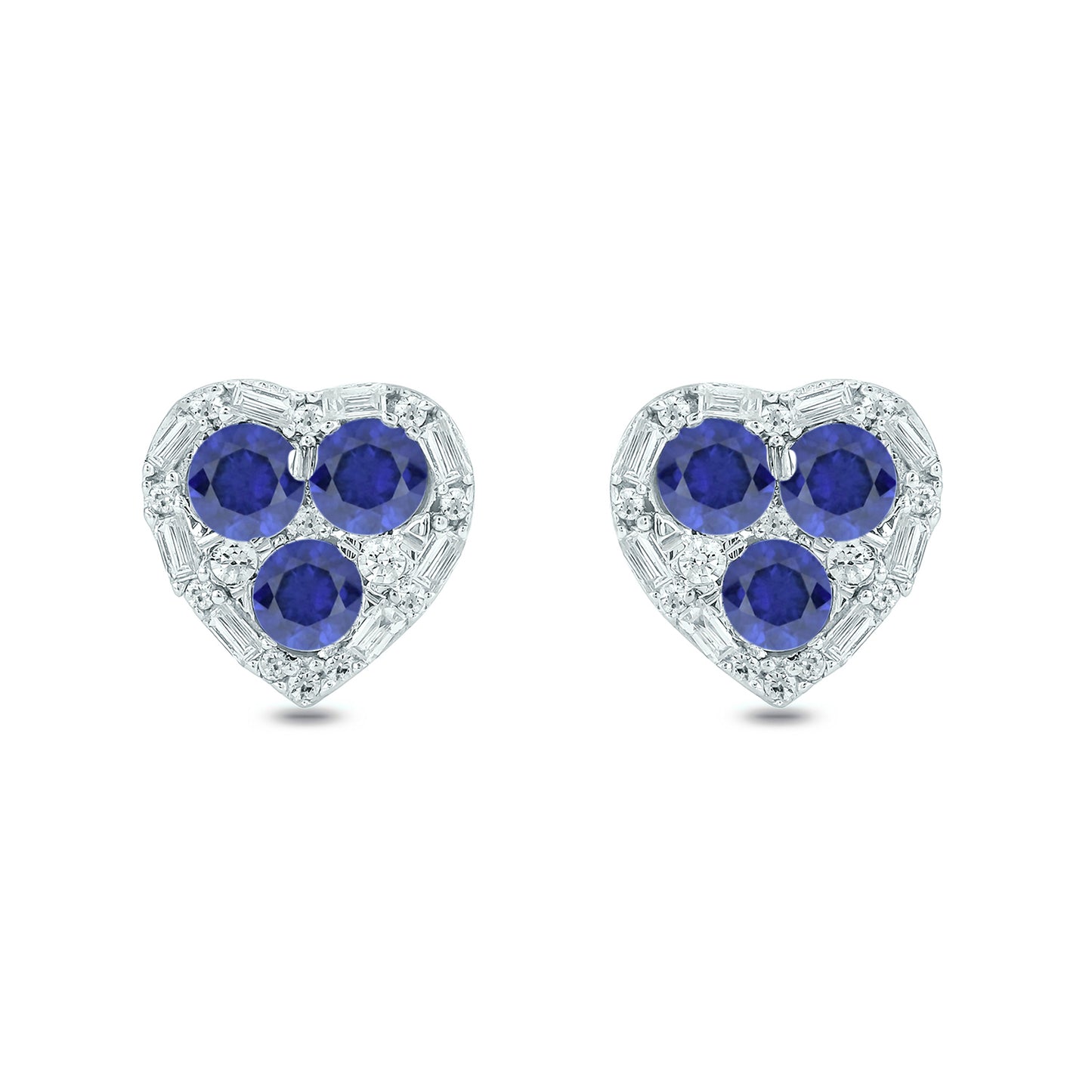 Gemstone & Diamonds Heart Stud Earrings in 14KT Gold