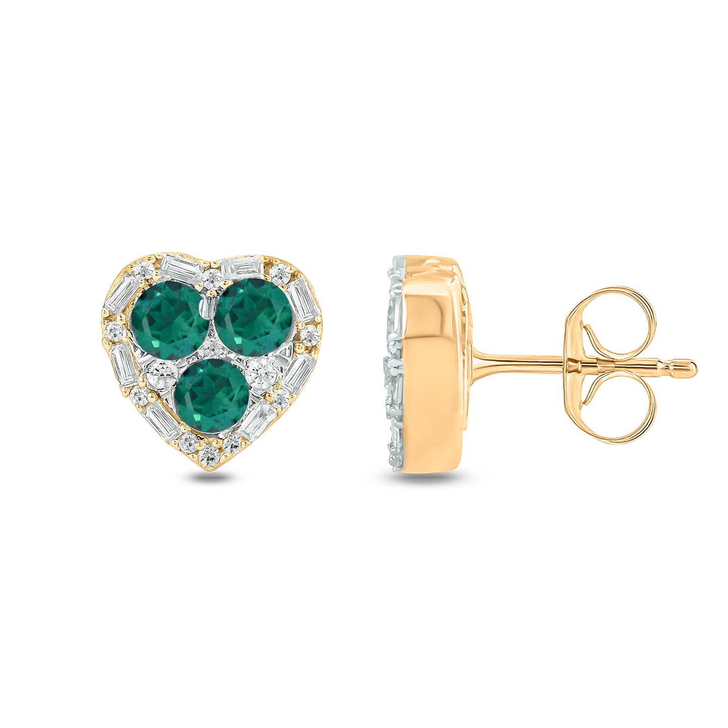 Emerald & Diamonds Heart Stud Earrings in 14KT Gold