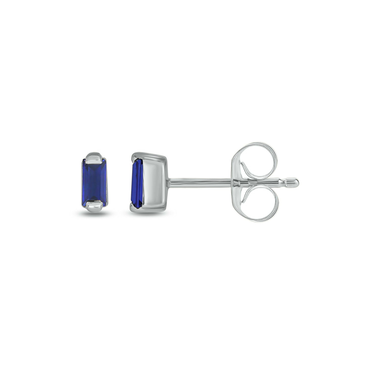 14KT Gold Baguette Shaped Blue Sapphire Stud Earrings