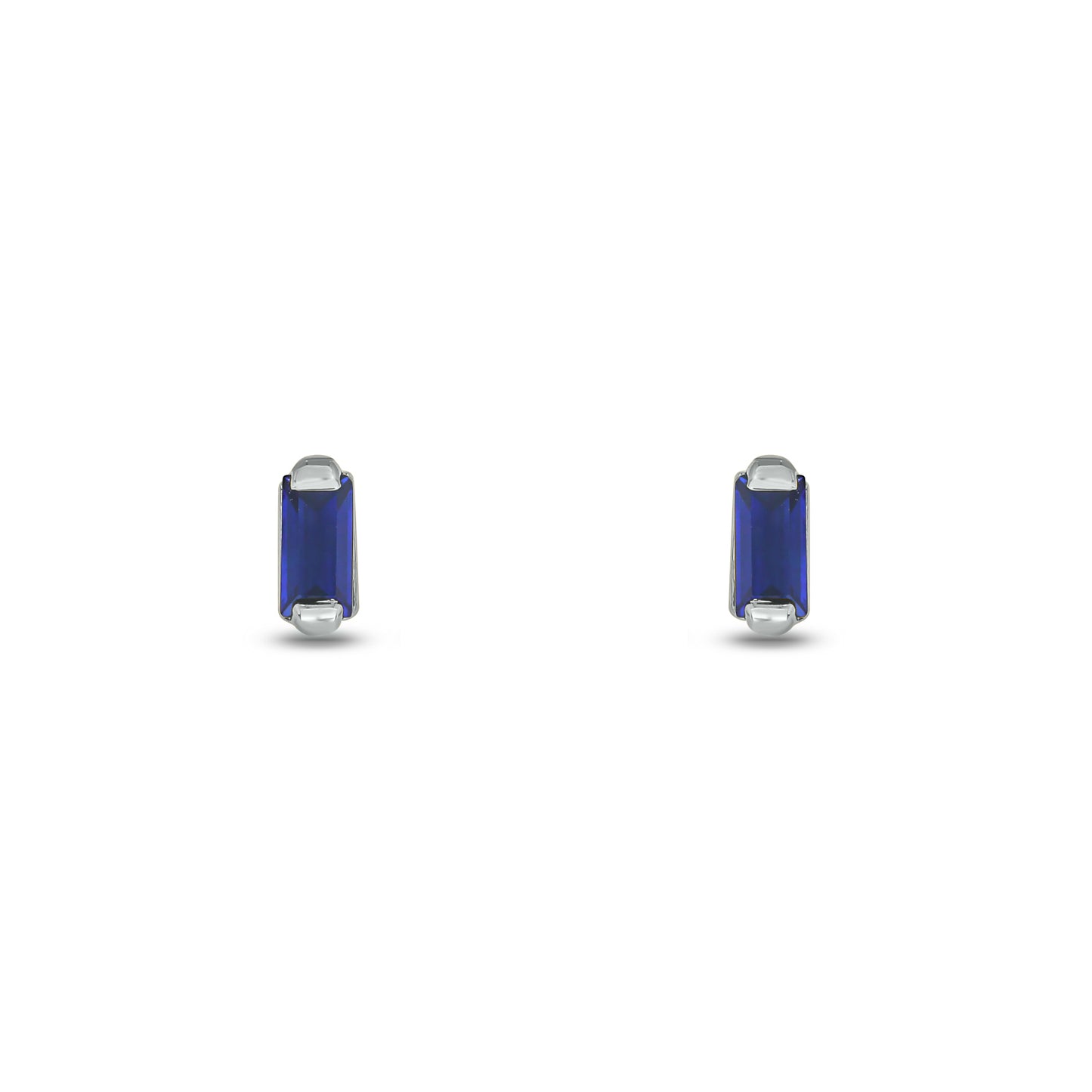 14KT Gold Baguette Shaped Blue Sapphire Stud Earrings
