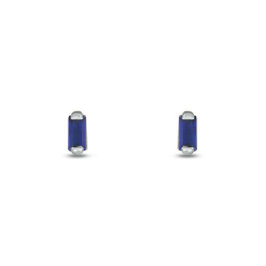 14KT Gold Baguette Shaped Blue Sapphire Stud Earrings