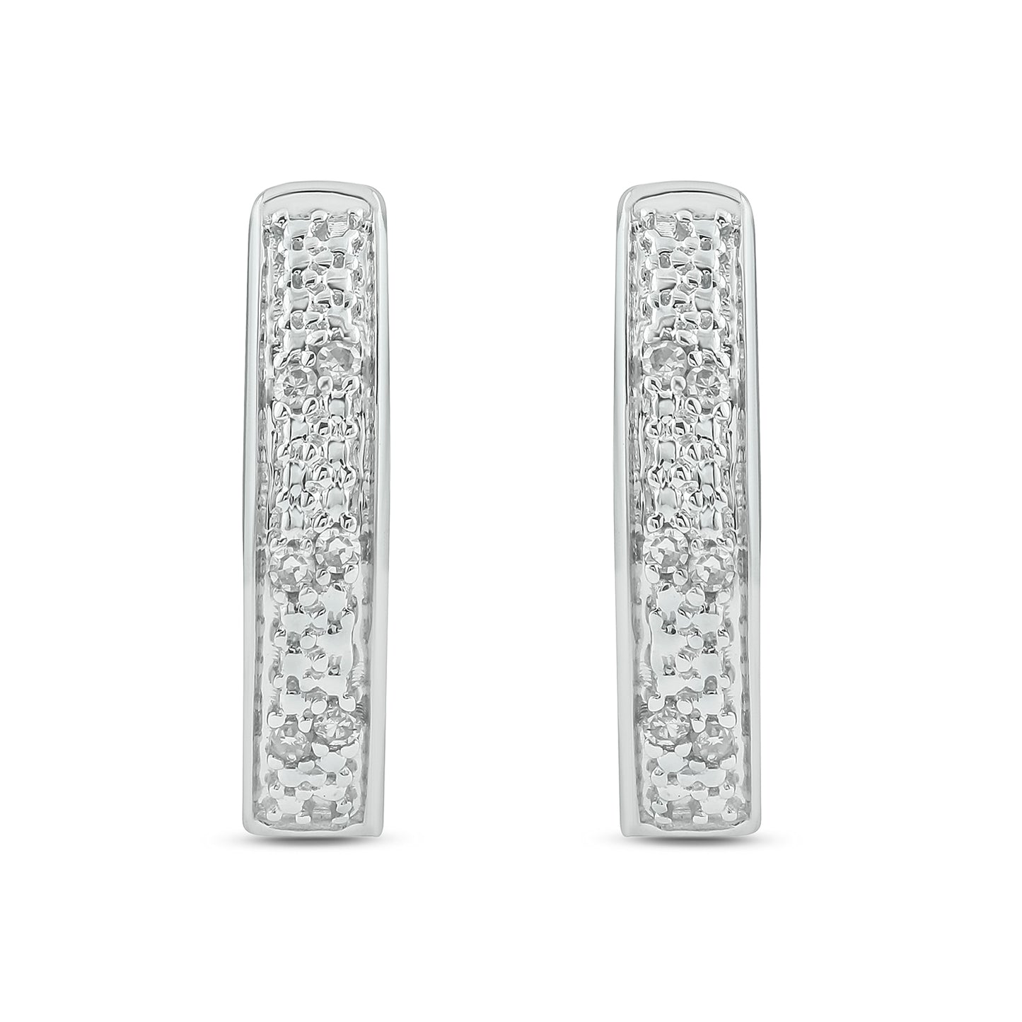 Classic Hoop Huggie Diamond Earrings in 925 Sterling Silver