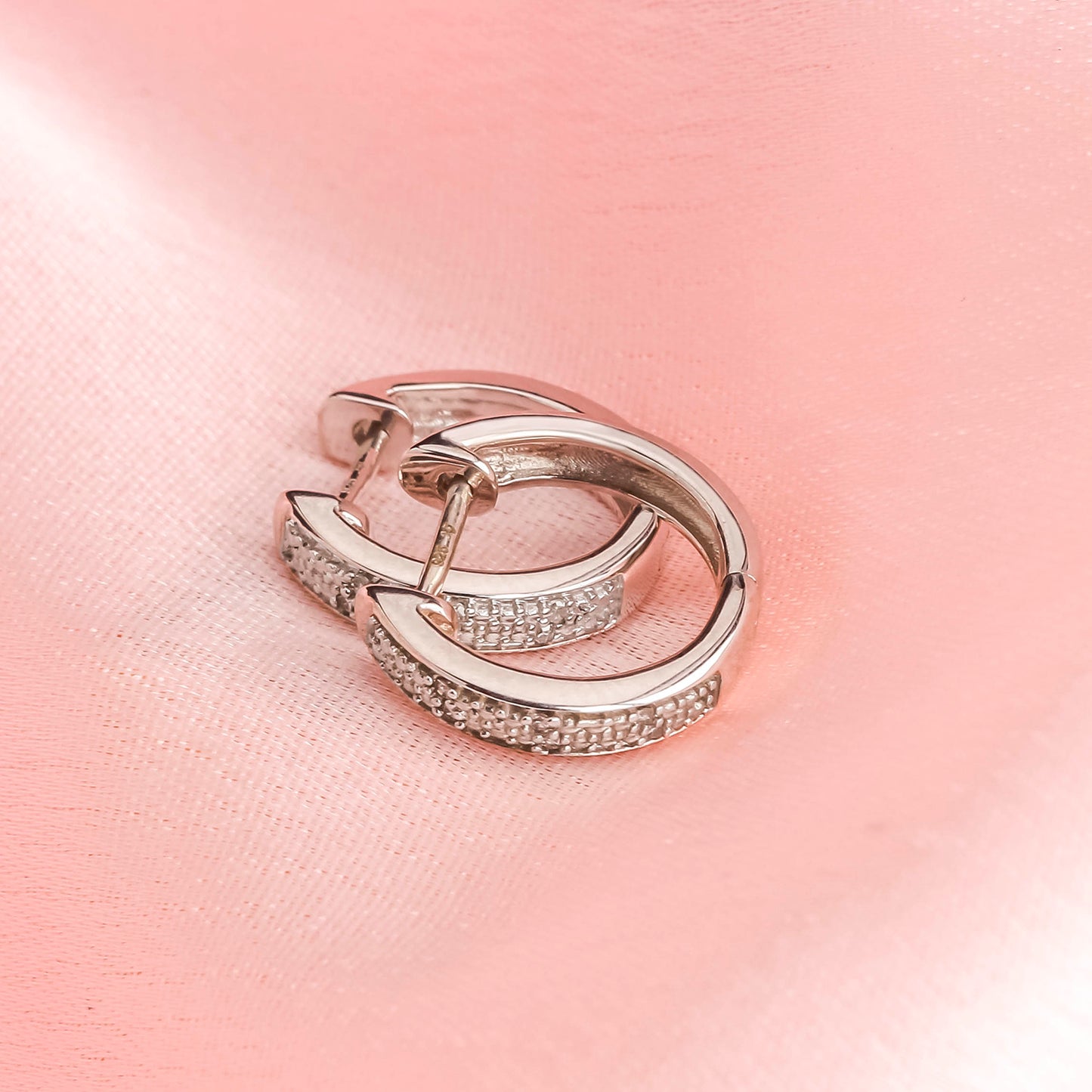 Classic Hoop Huggie Diamond Earrings in 925 Sterling Silver